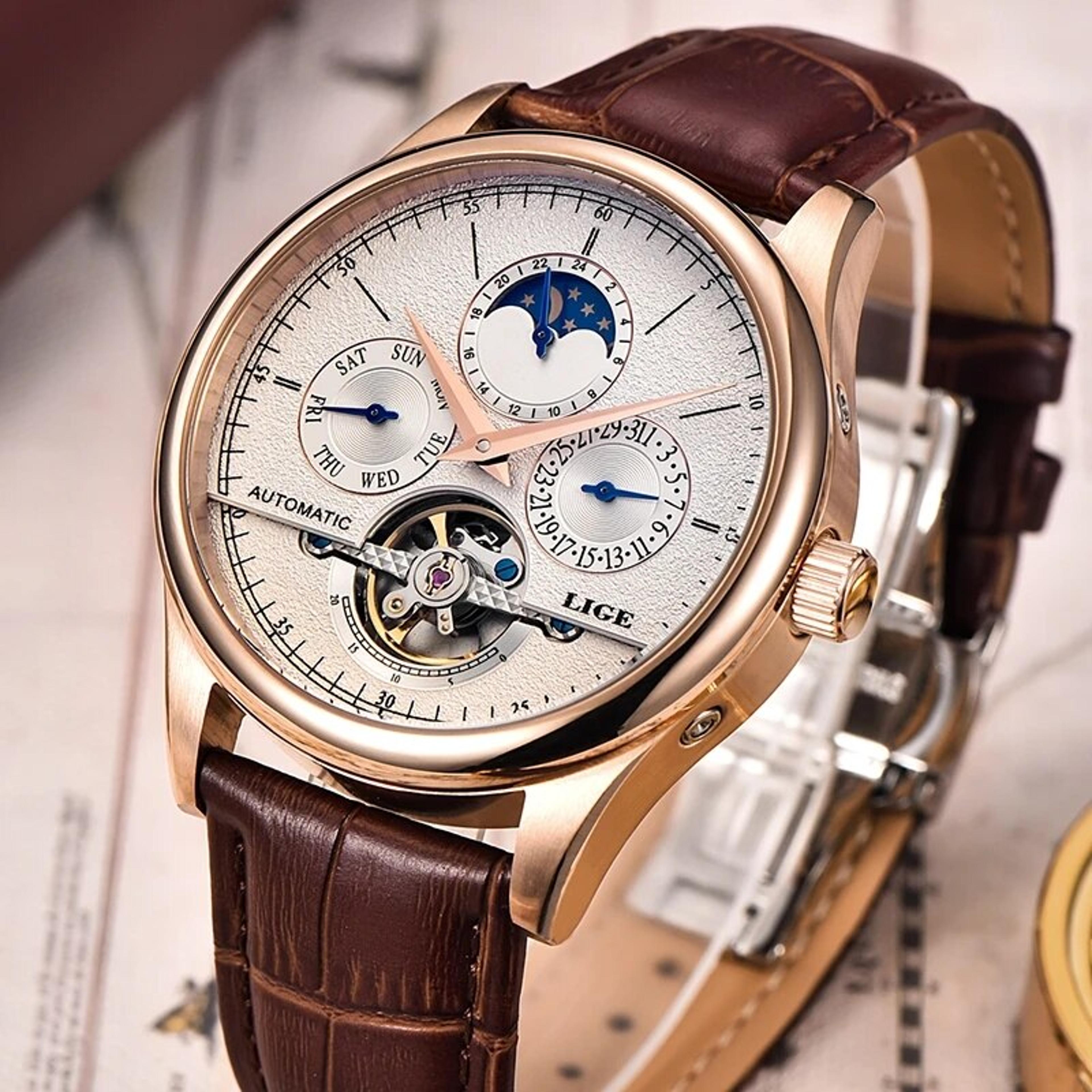 men automatic mechanical tourbillon watch waterproof military wristwatch with genuine leather strap