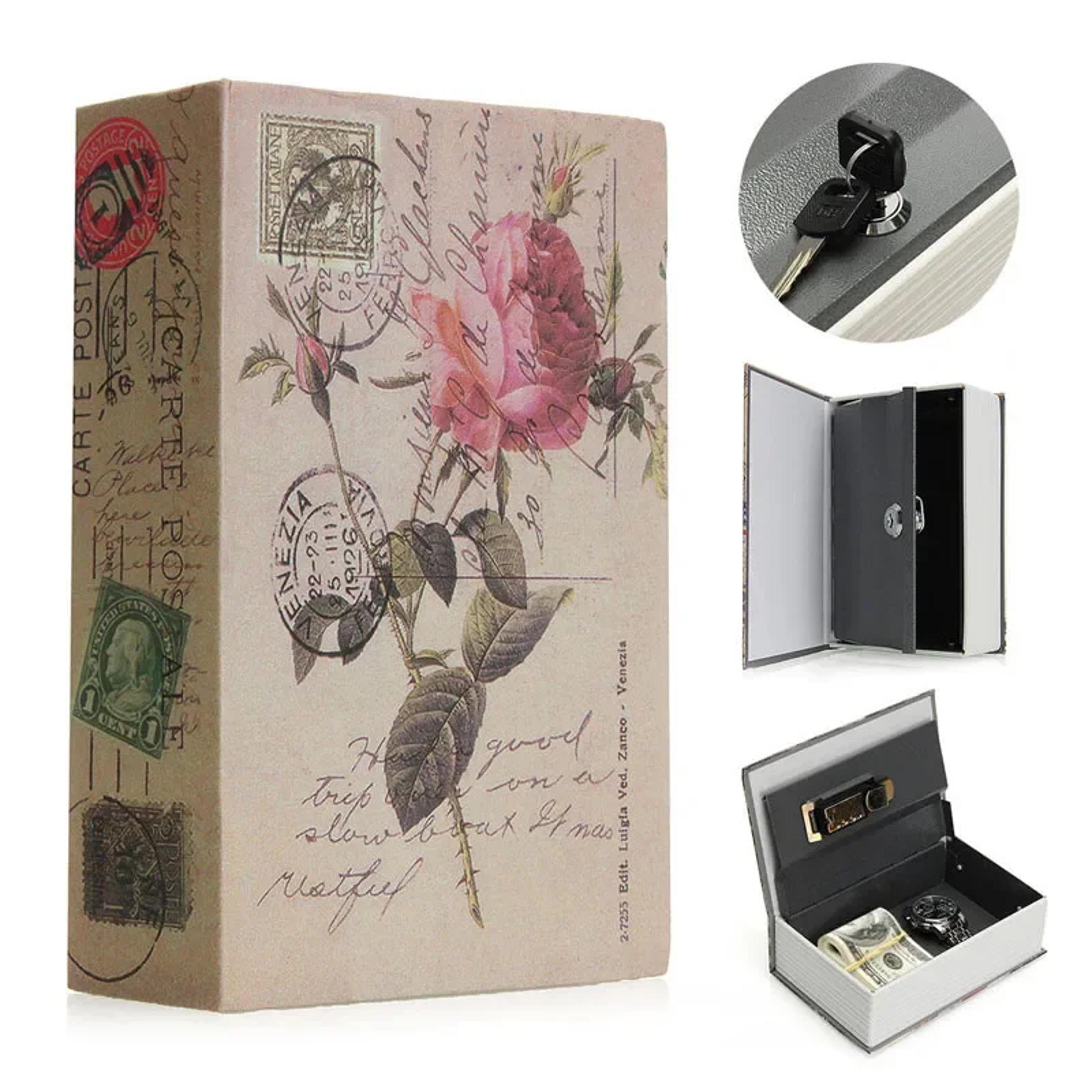book safe with key lock secret hidden metal steel piggy bank box