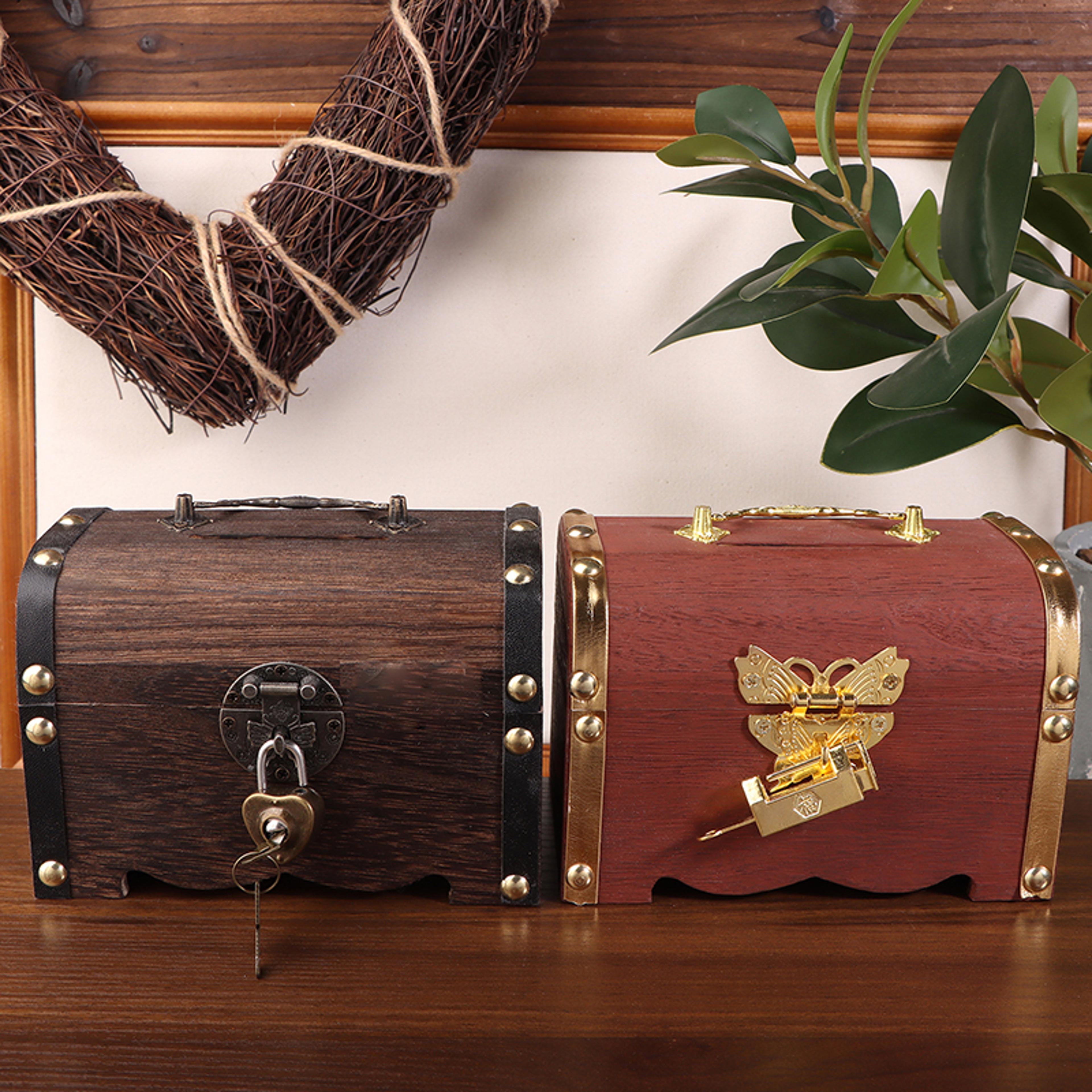 vintage treasure chest with lock retro wooden storage box for home decoration & savings