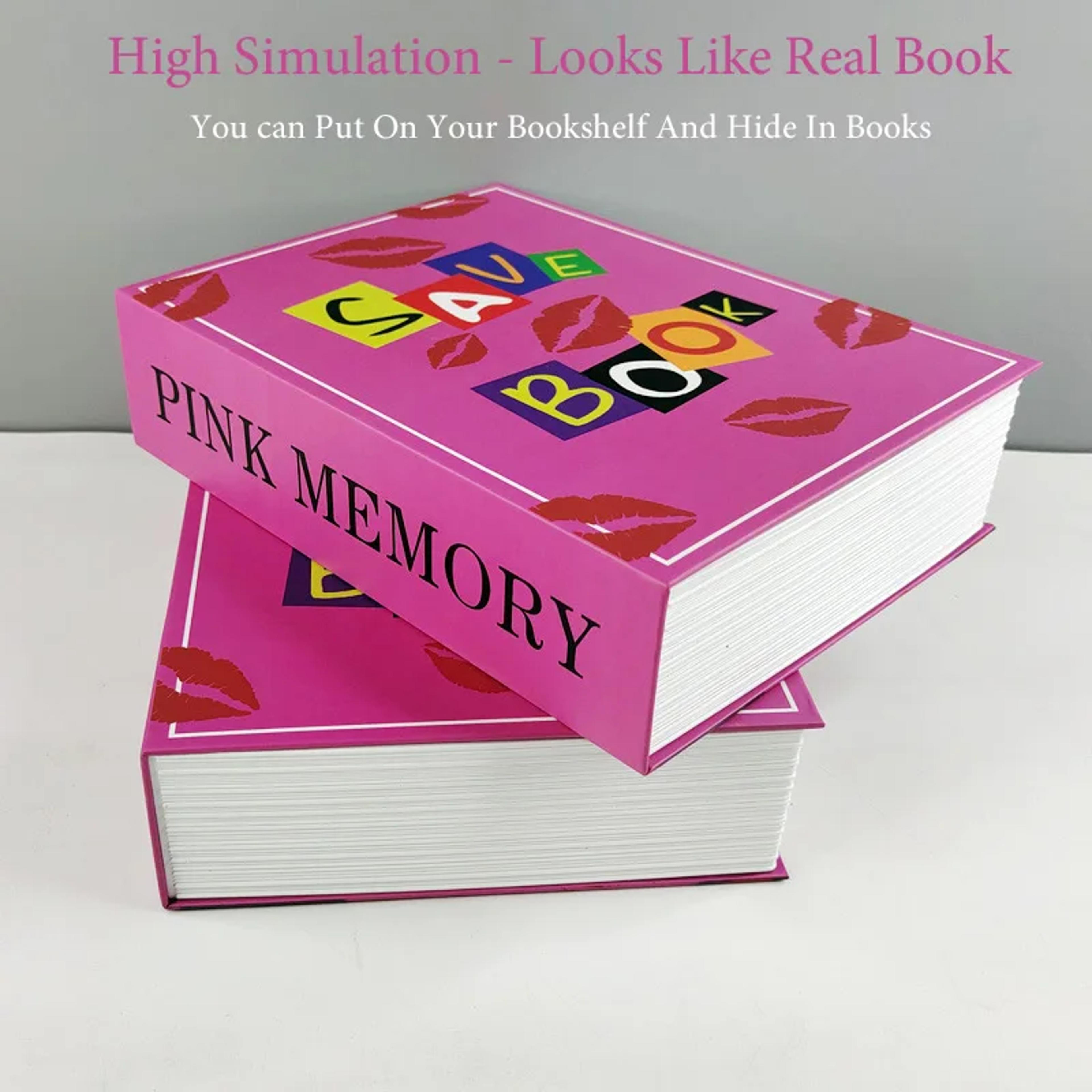 pink hidden book safe box with code/key lock steel simulation money cash organizer box