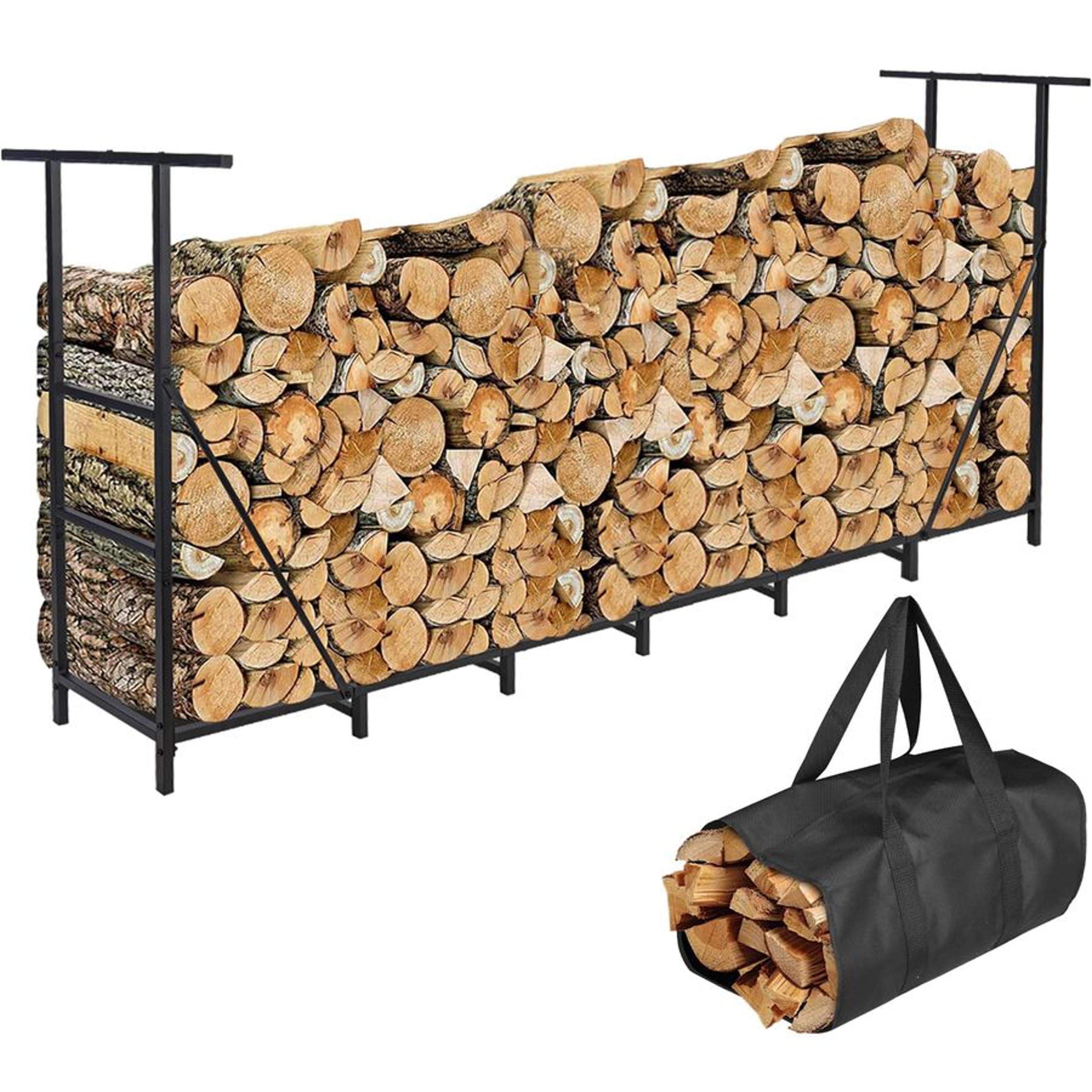 adjustable firewood rack heavy duty outdoor/indoor wood holder, metal log storage