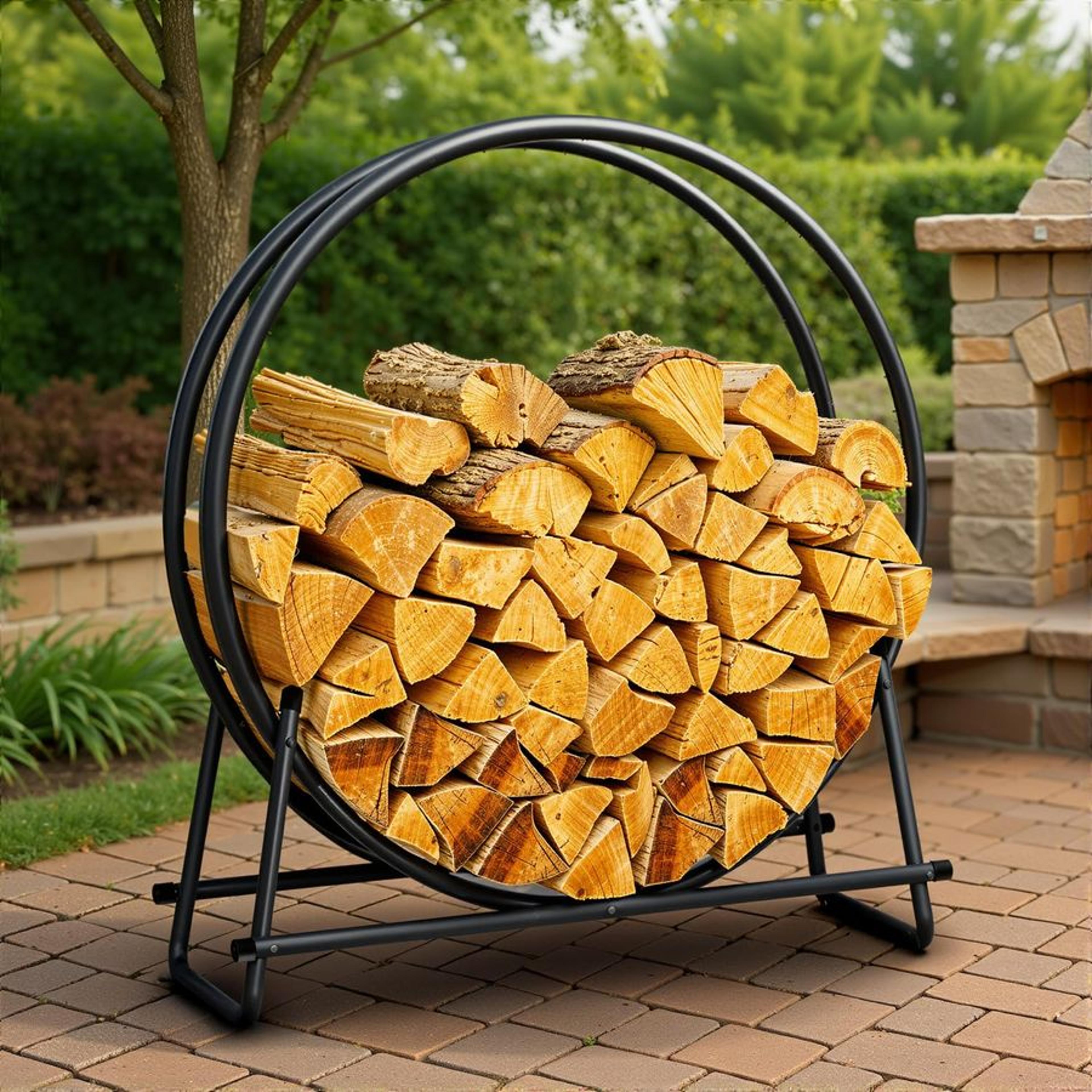 firewood rack heavy duty, rust resistant steel for efficient wood storage