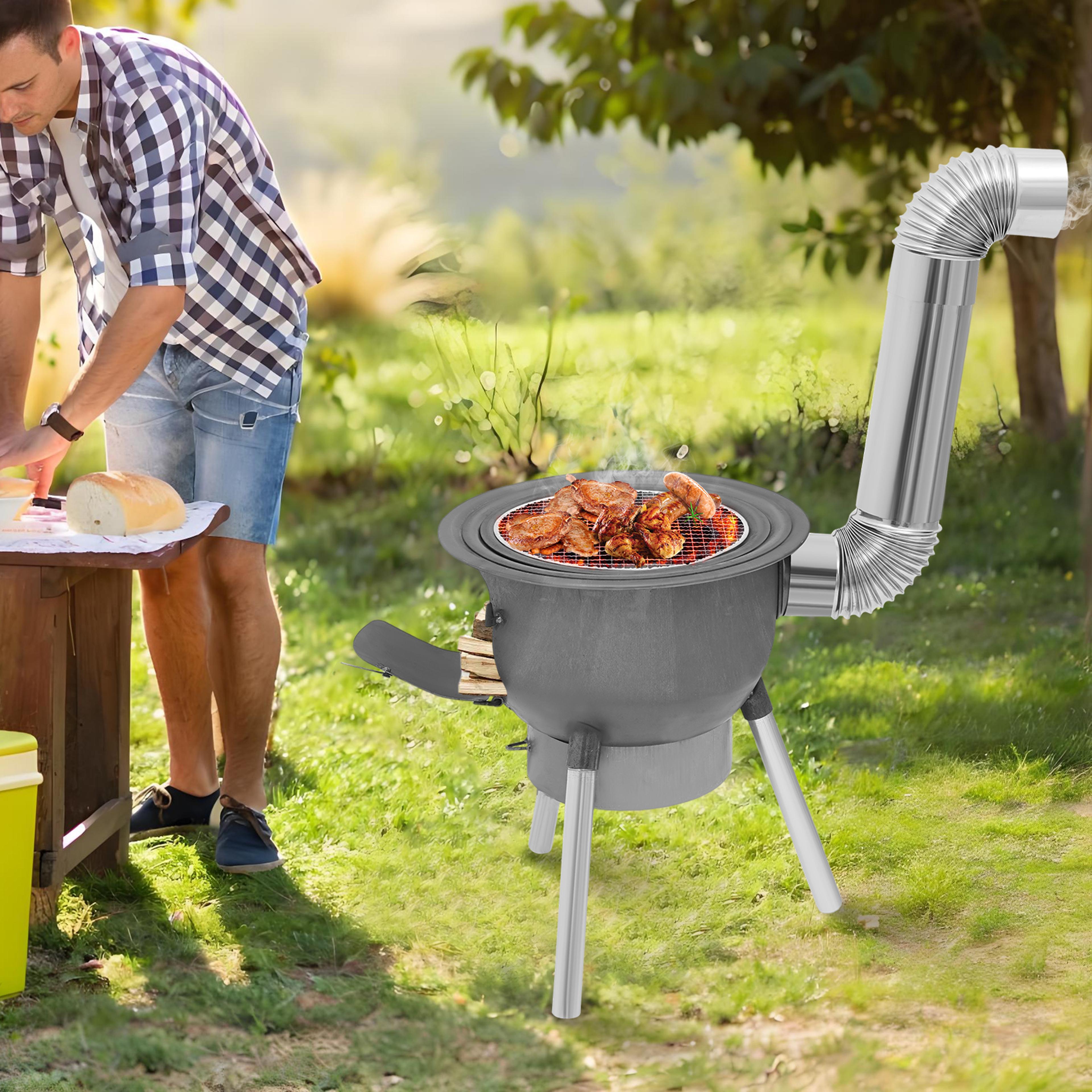 heavy duty portable wood burning stove for camping & outdoor cooking with rings