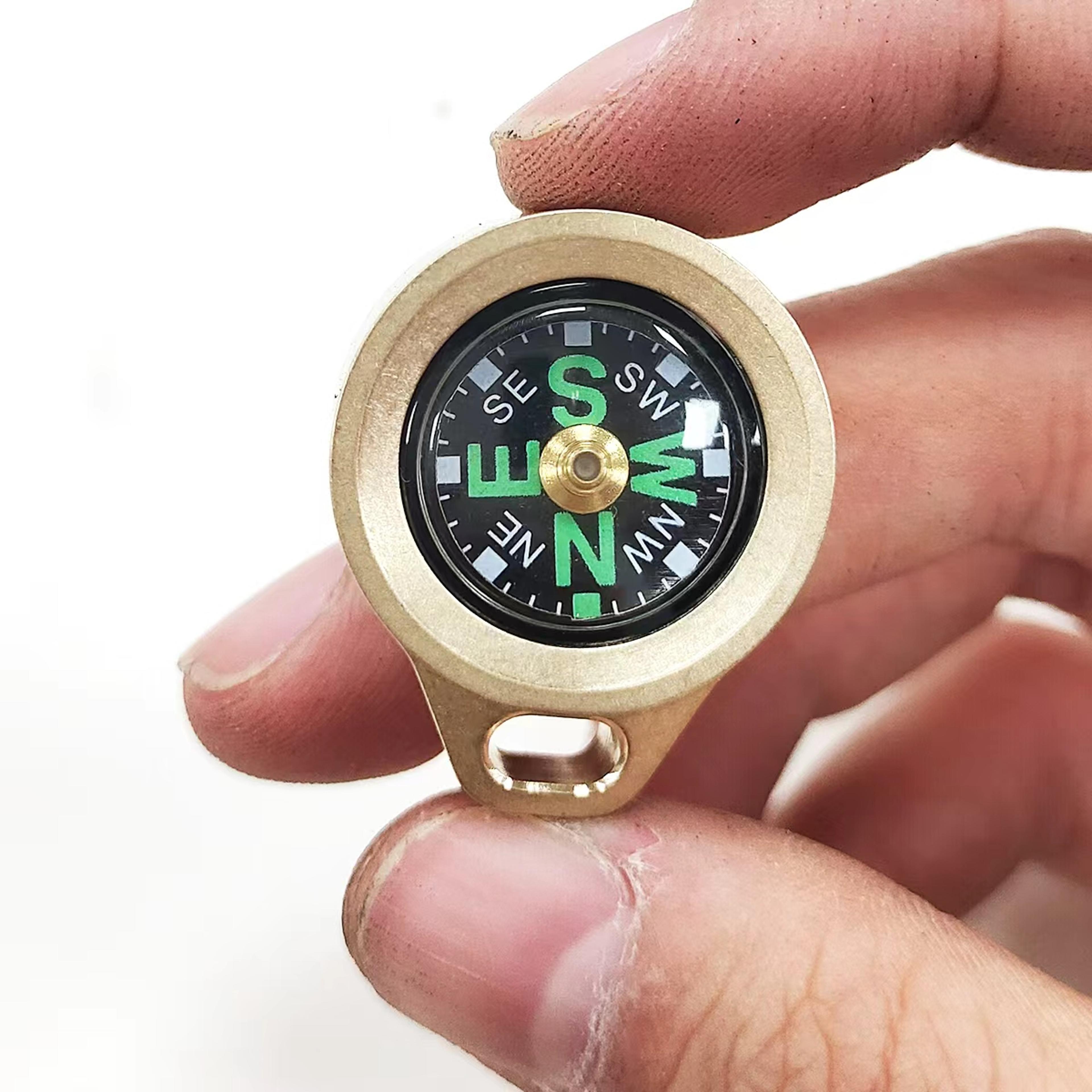 compact brass pocket compass keychain for camping & survival navigation