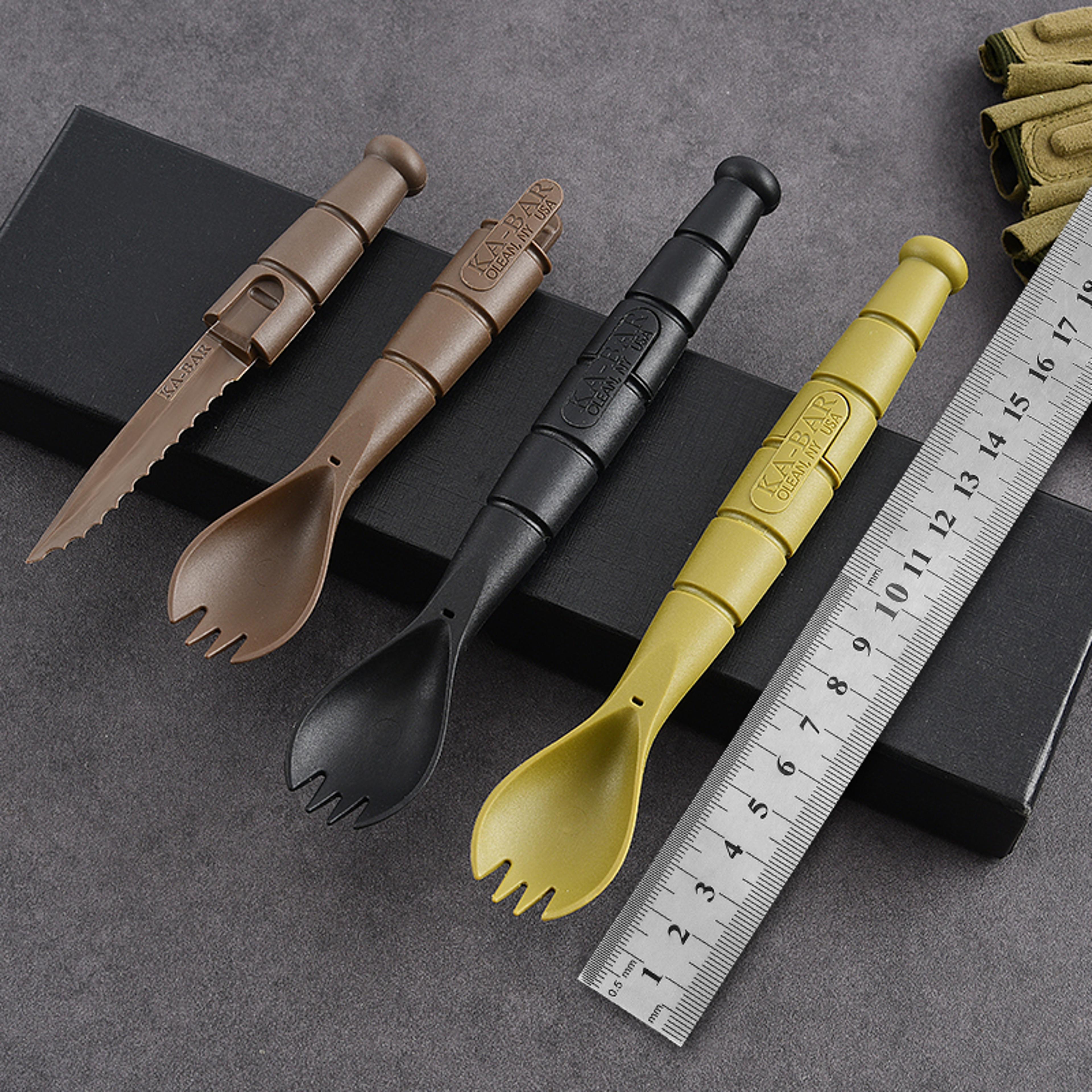 compact tactical edc utensil set portable mini tableware knife, fork & spoon
