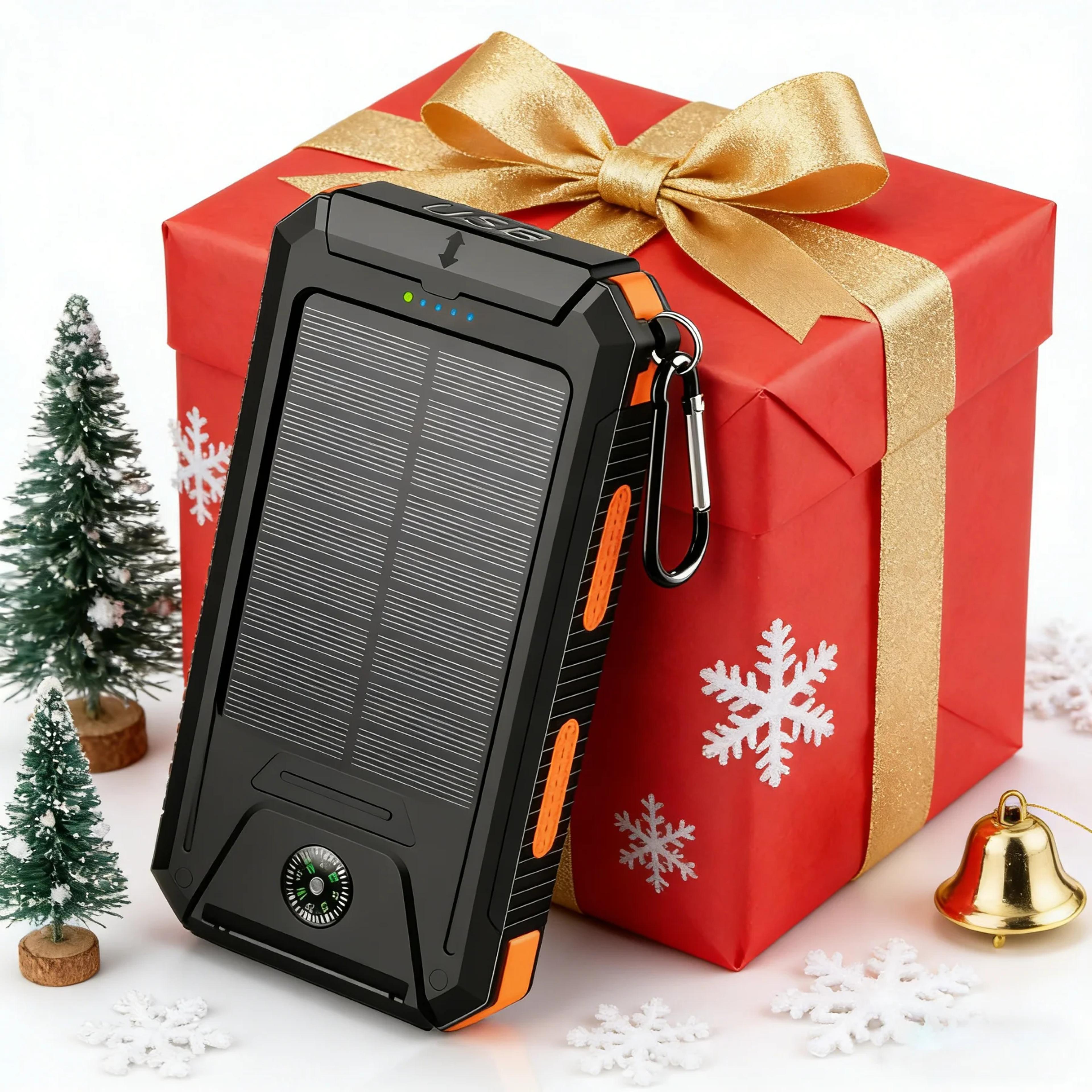 all in one solar power bank with camping light & compass