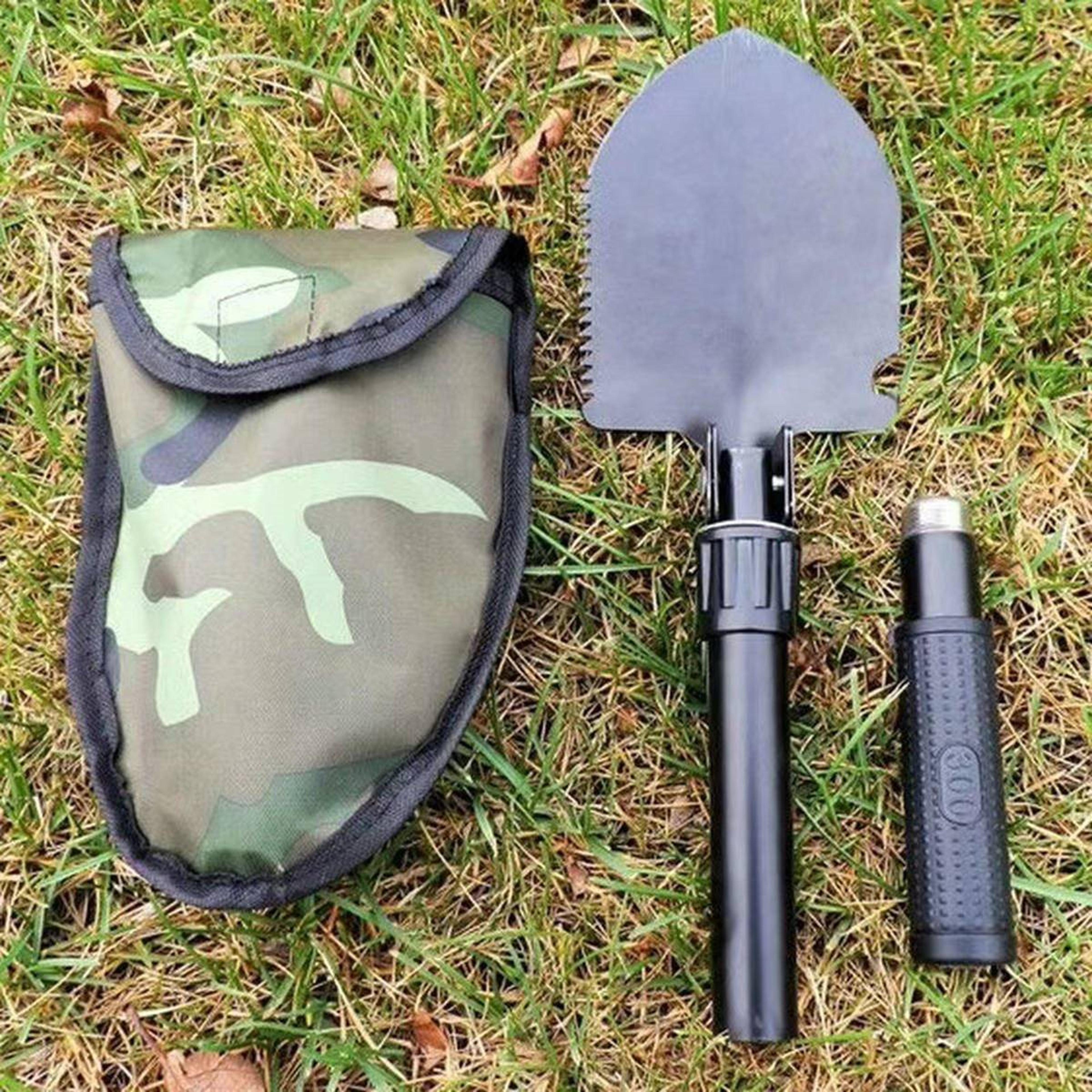 heavy duty folding camping shovel & survival gardening tool with carrying pouch