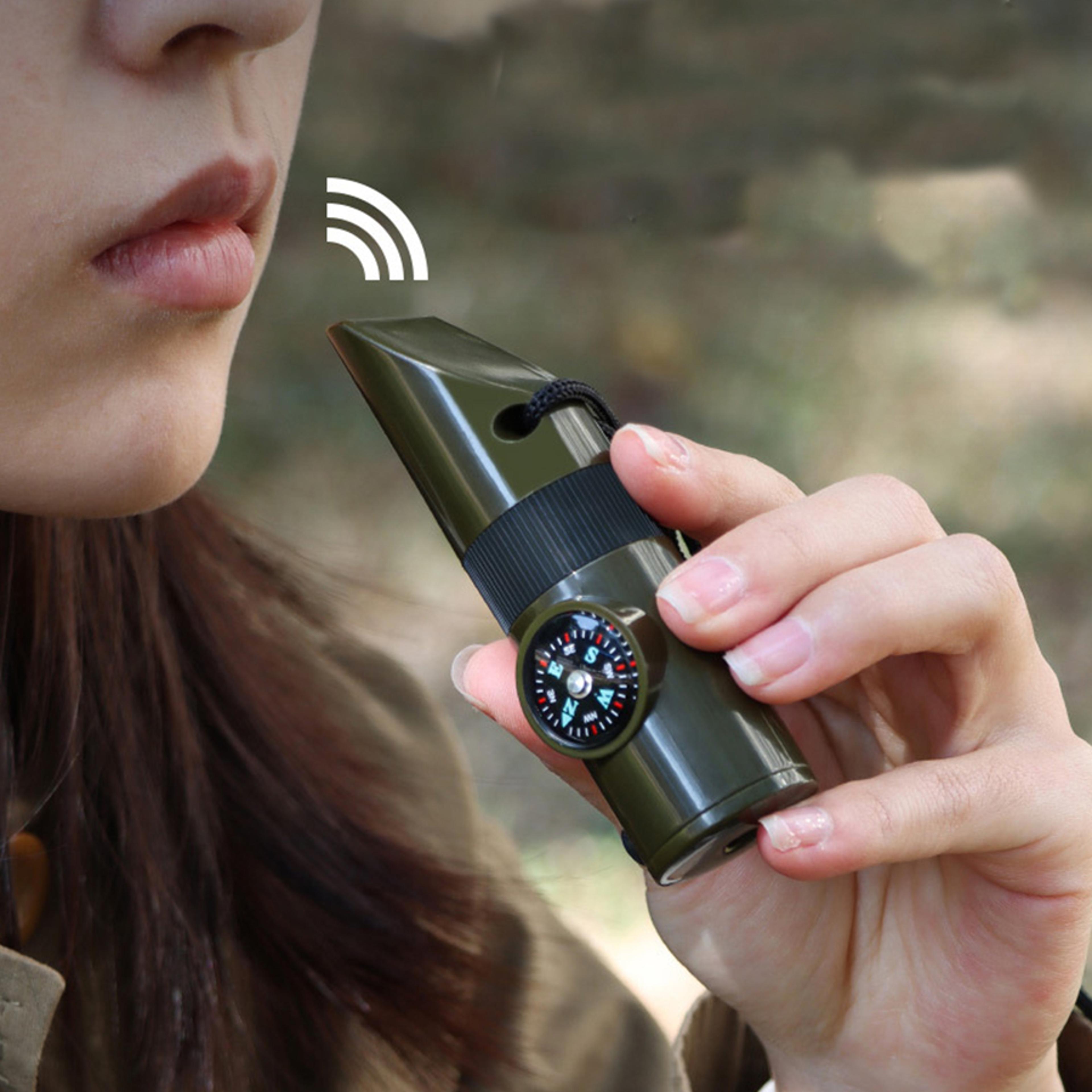 multi function survival gear with whistle, compass & flashlight