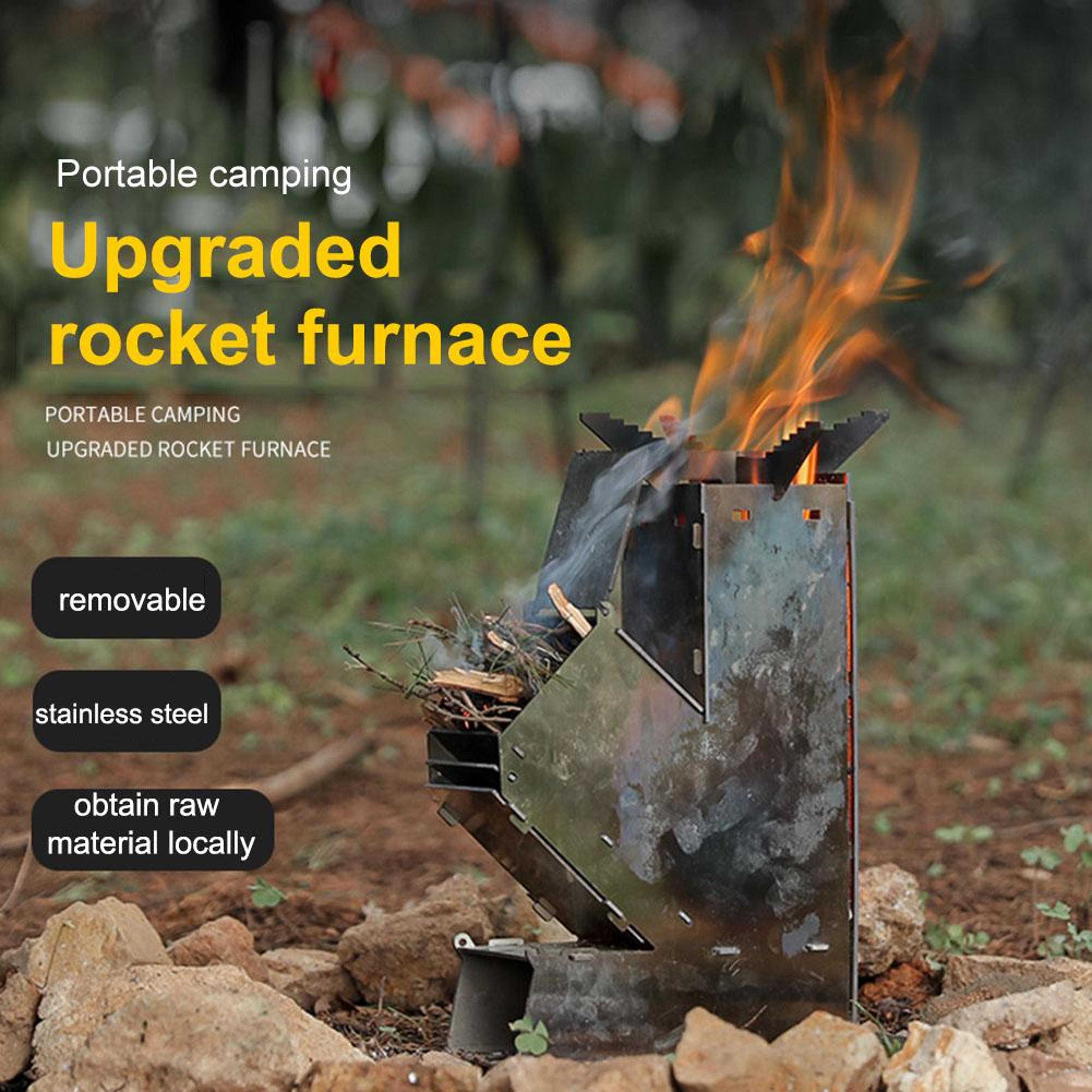 compact folding stainless steel rocket stove for camping & outdoor bbq