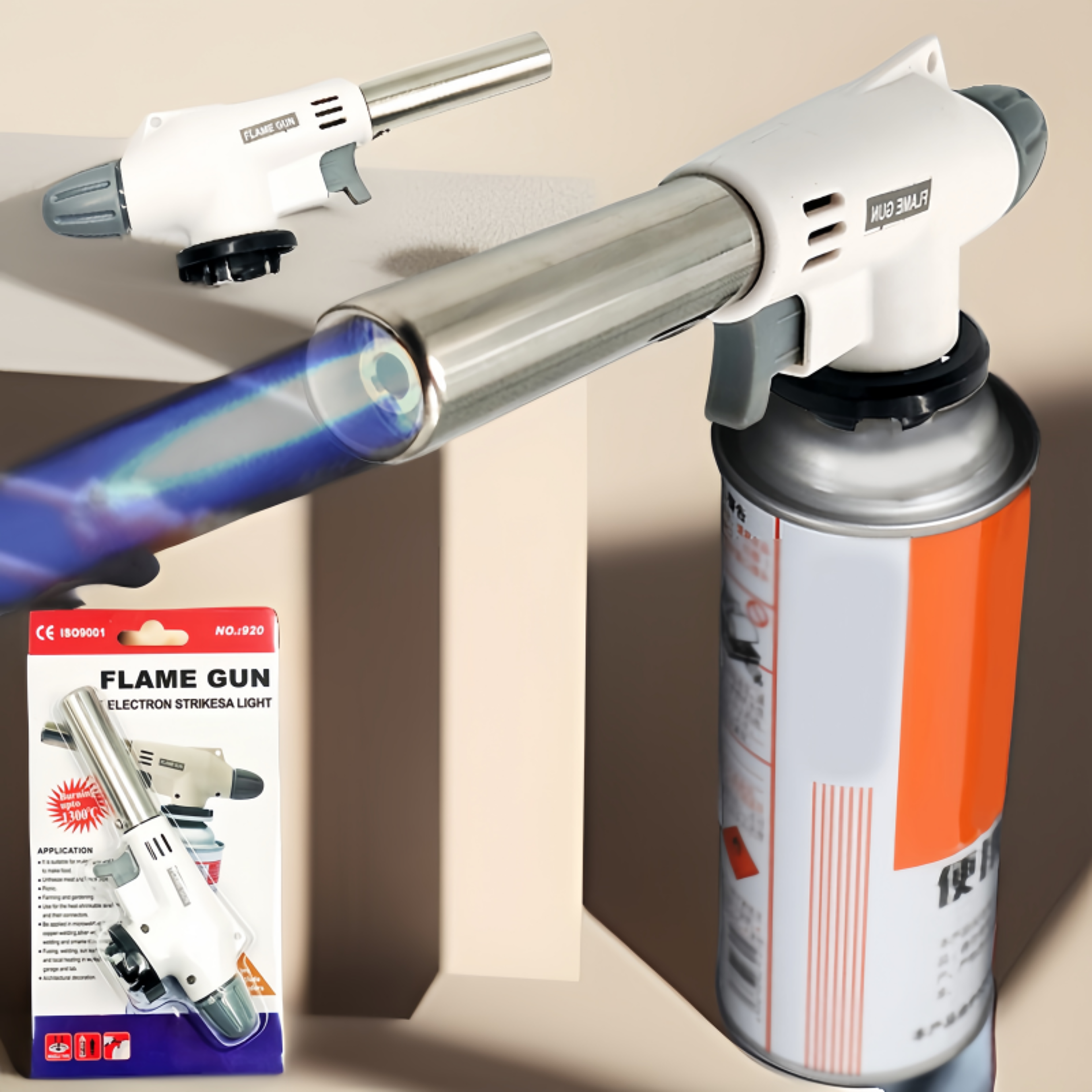 portable butane gas torch flame gun for bbq camping and outdoor cooking