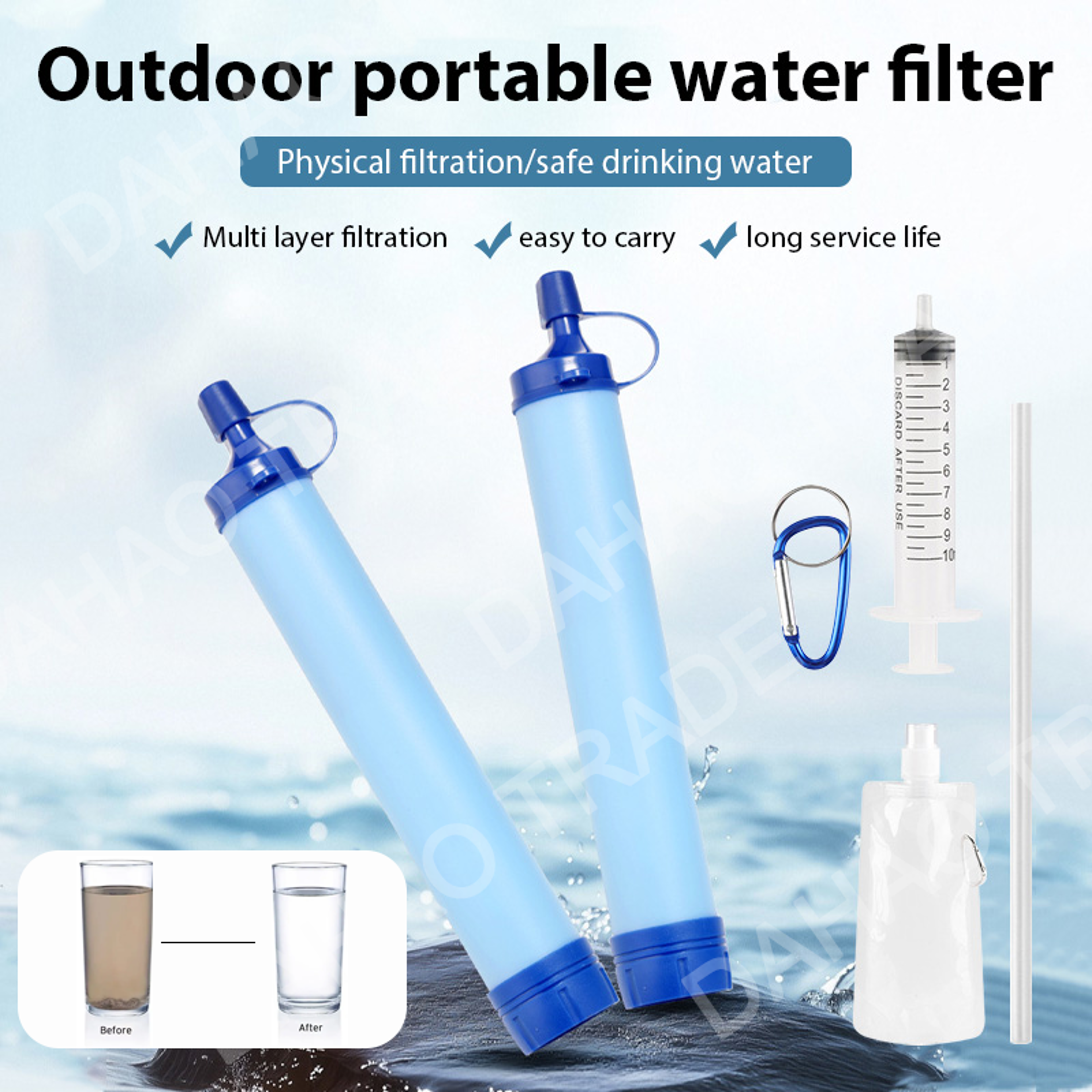 high flow portable water filter straw for camping survival and emergency preparedness