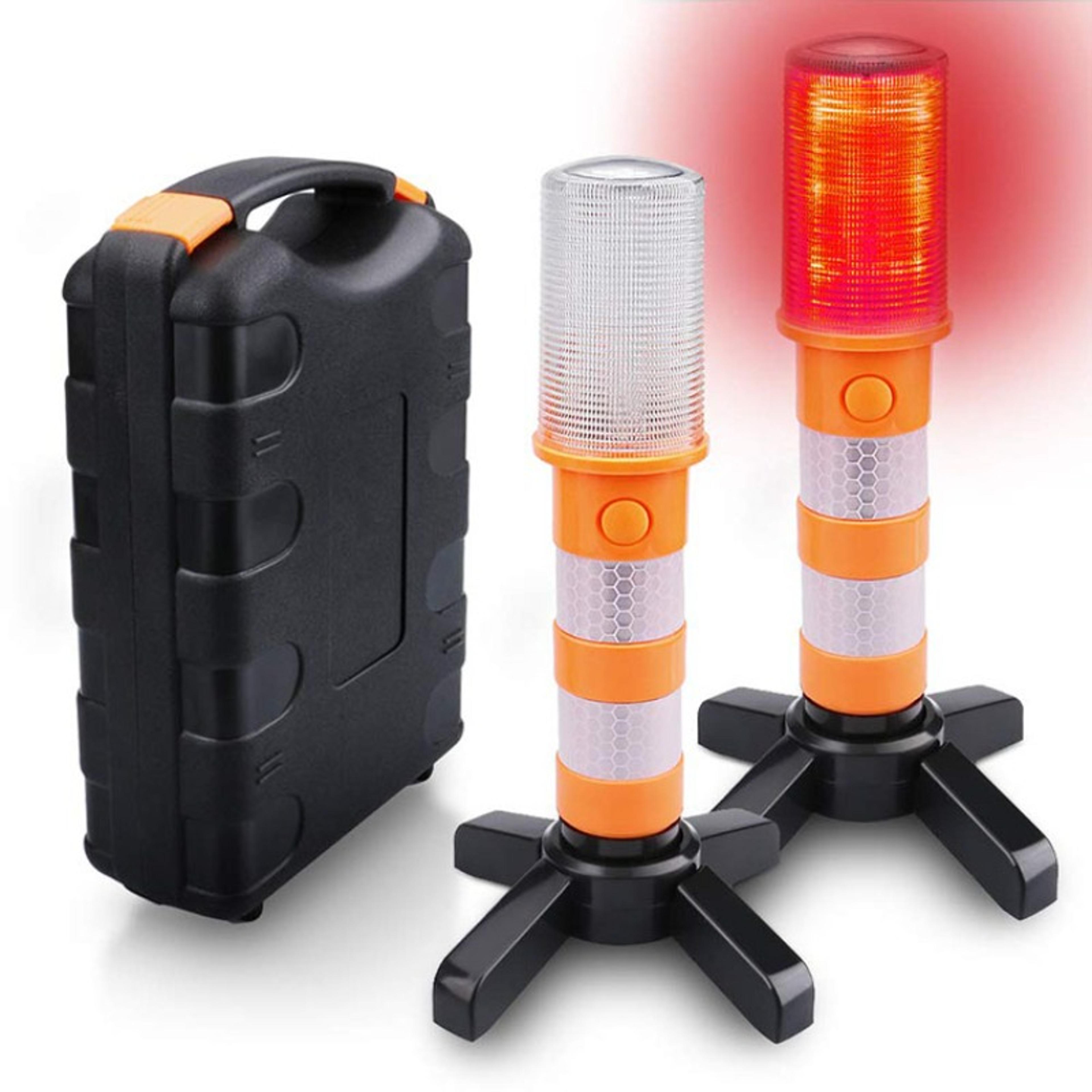 magnetic emergency roadside flares set with telescopic baton and flashlight