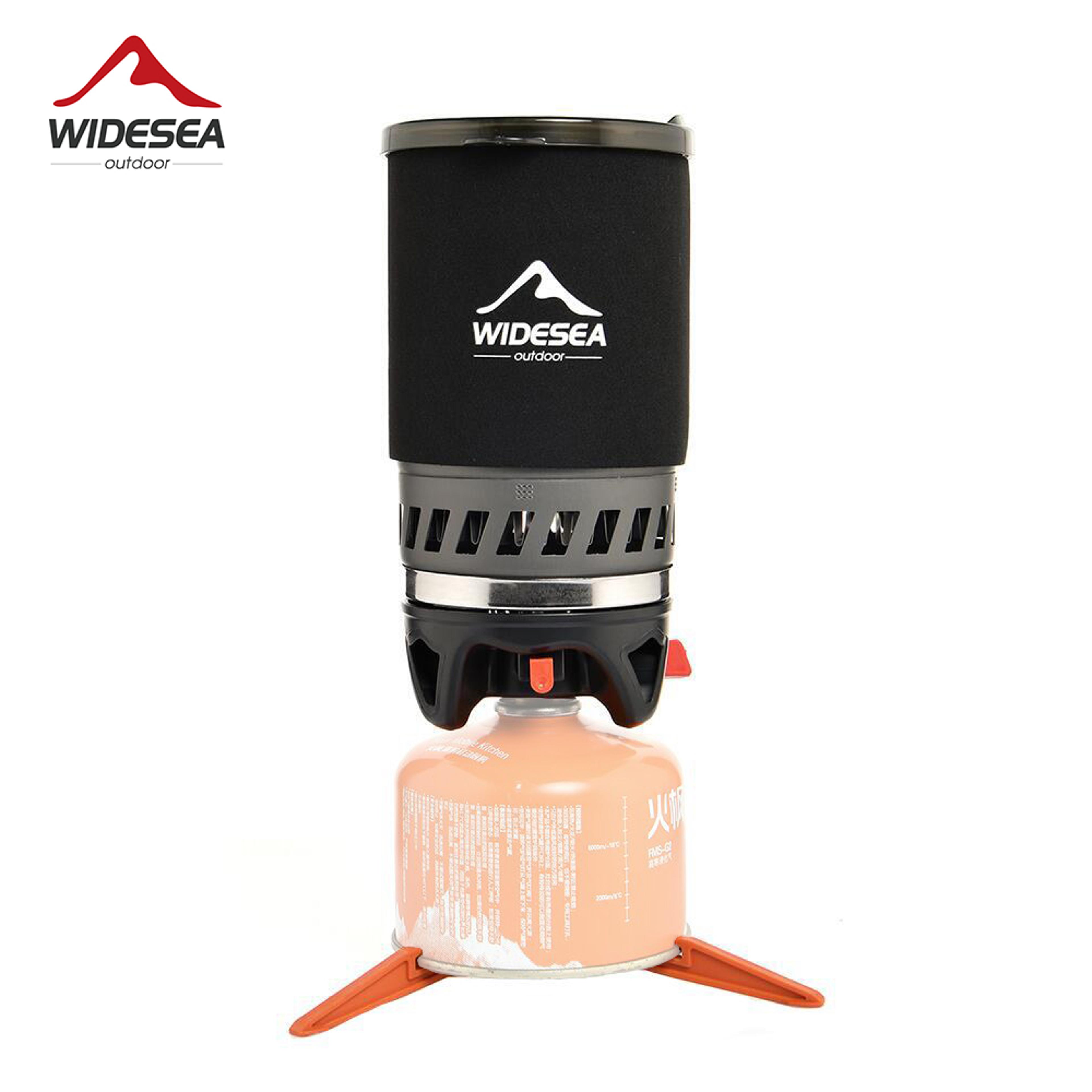 portable camping cooking system with heat exchanger cookware and portable gas stove set