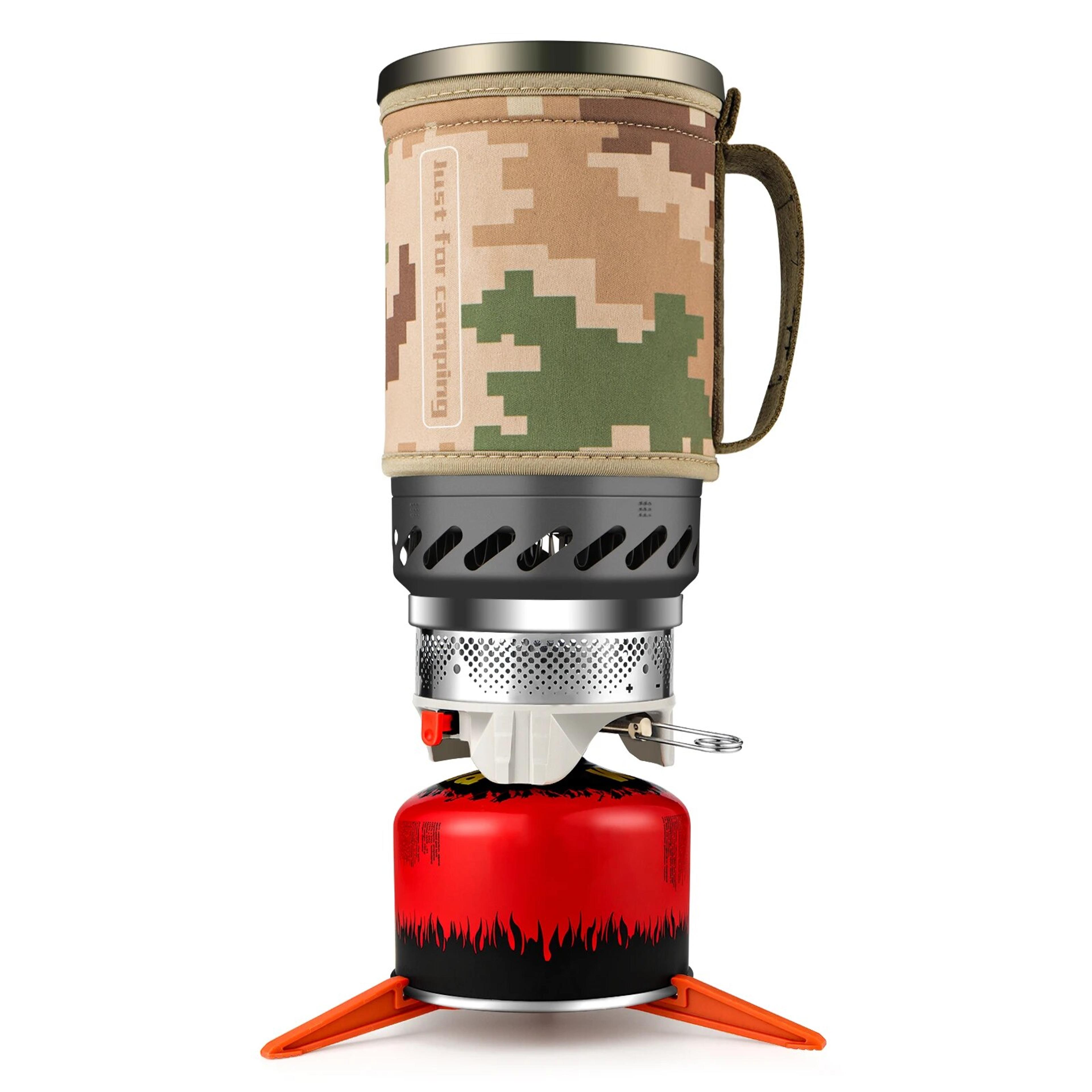 portable camping stove with heat exchanger pot for backpacking