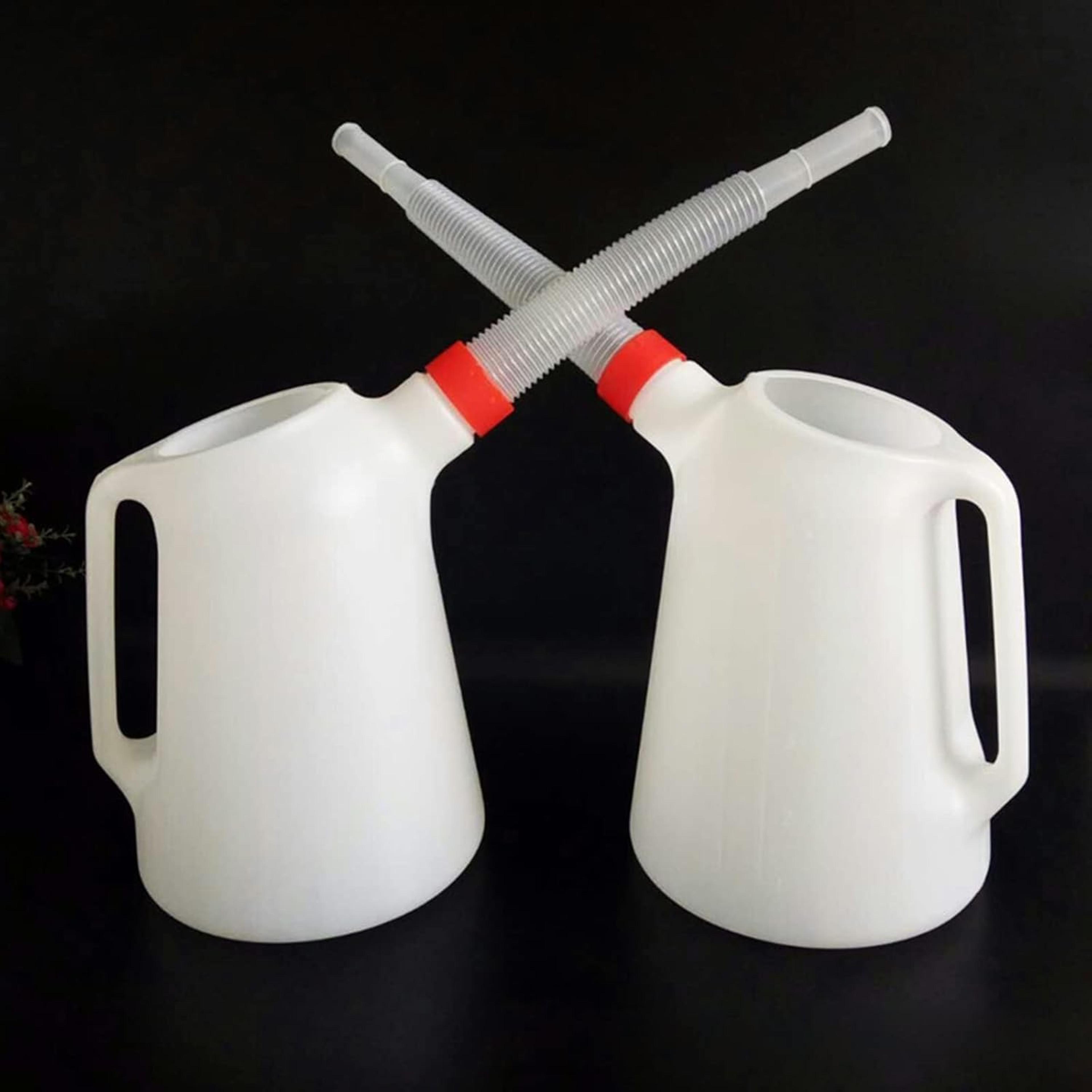 precision oil measuring jug to automotive oil container with long spout