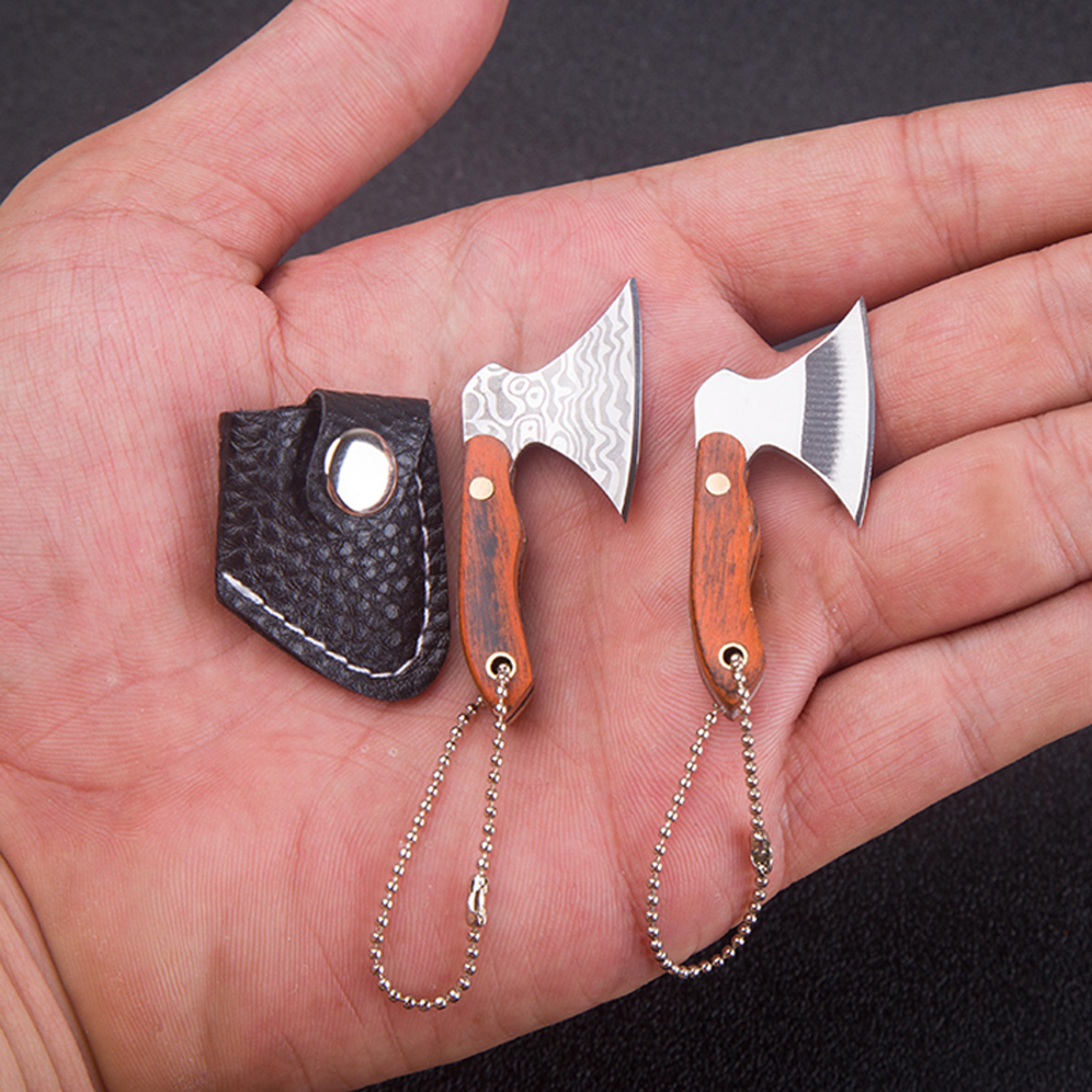 portable mini hatchet edc knife with wood handle keychain pocket knife