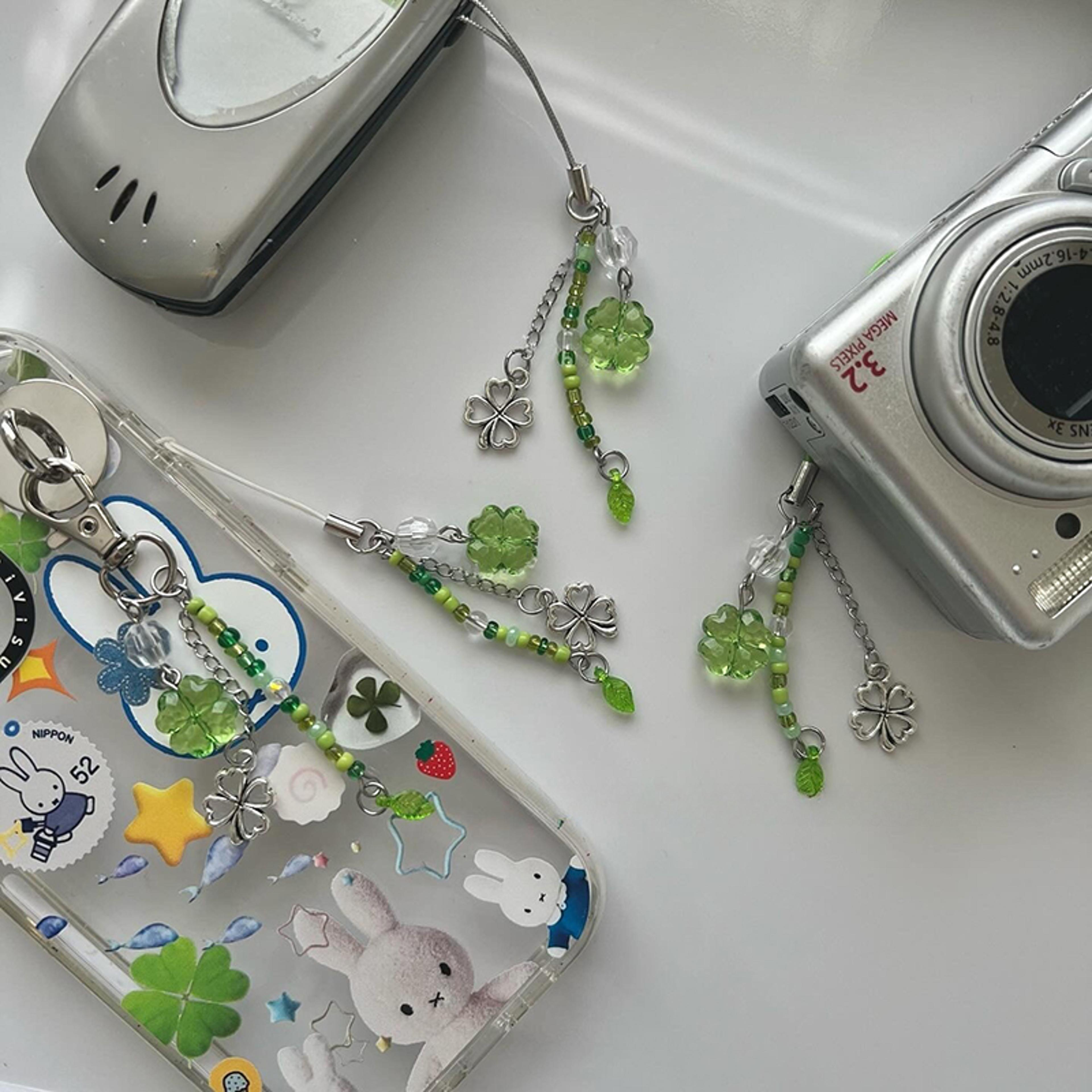 lucky clover beaded phone chain charm colorful keyring wrist strap accessory