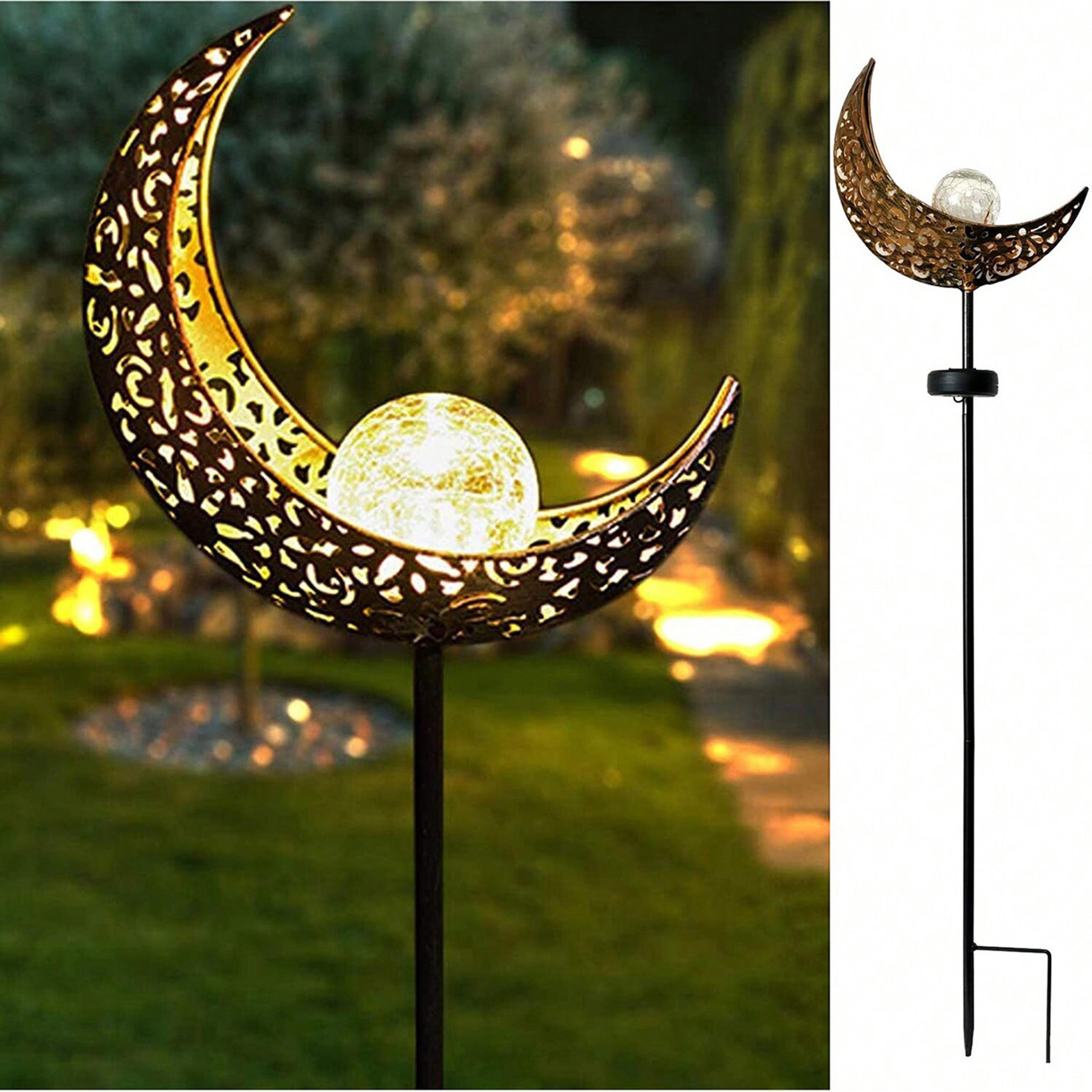 solar garden lights moon fairy crackle glass stake warm led outdoor decor