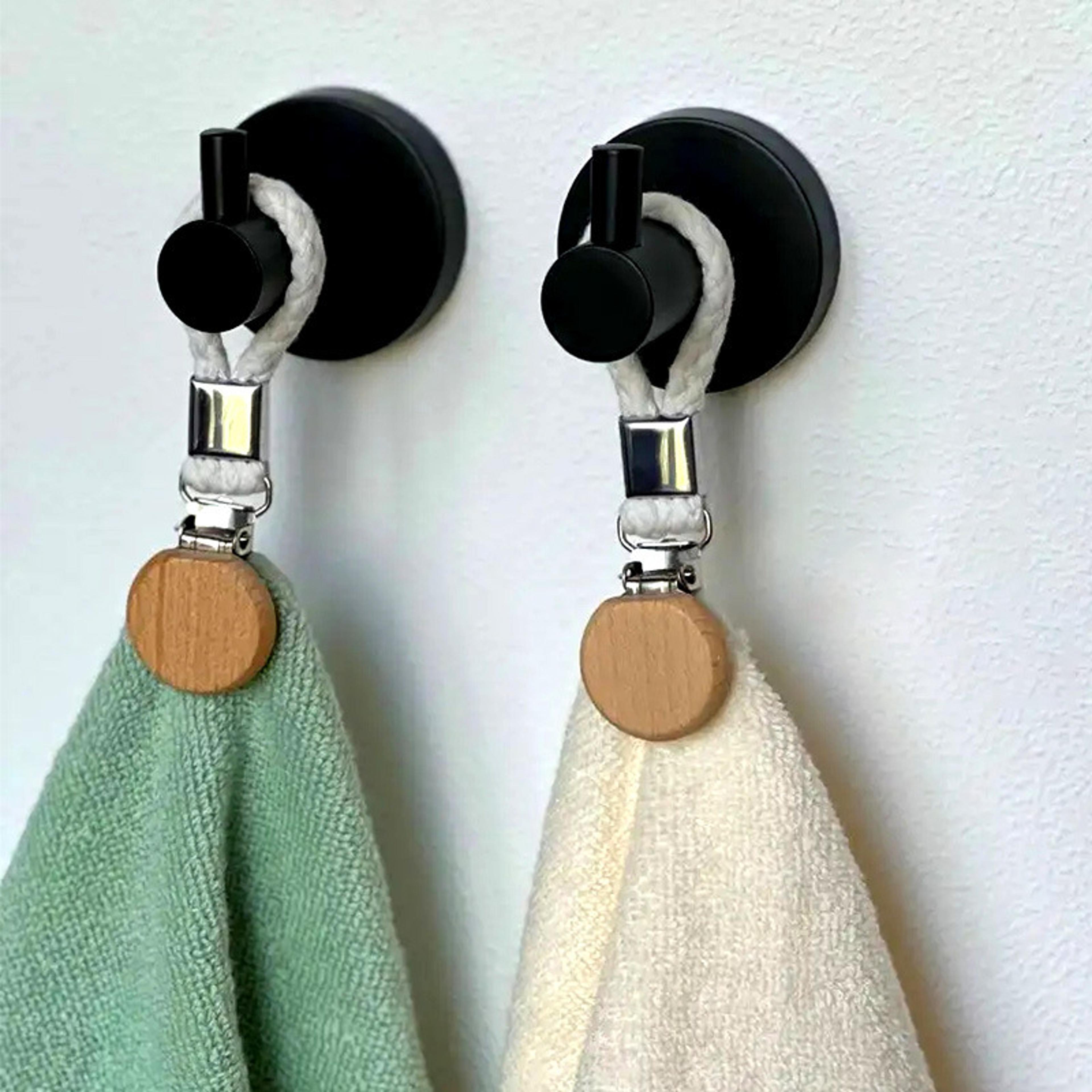 multi use wooden towel clip set non drill kitchen towel holder with rope loop