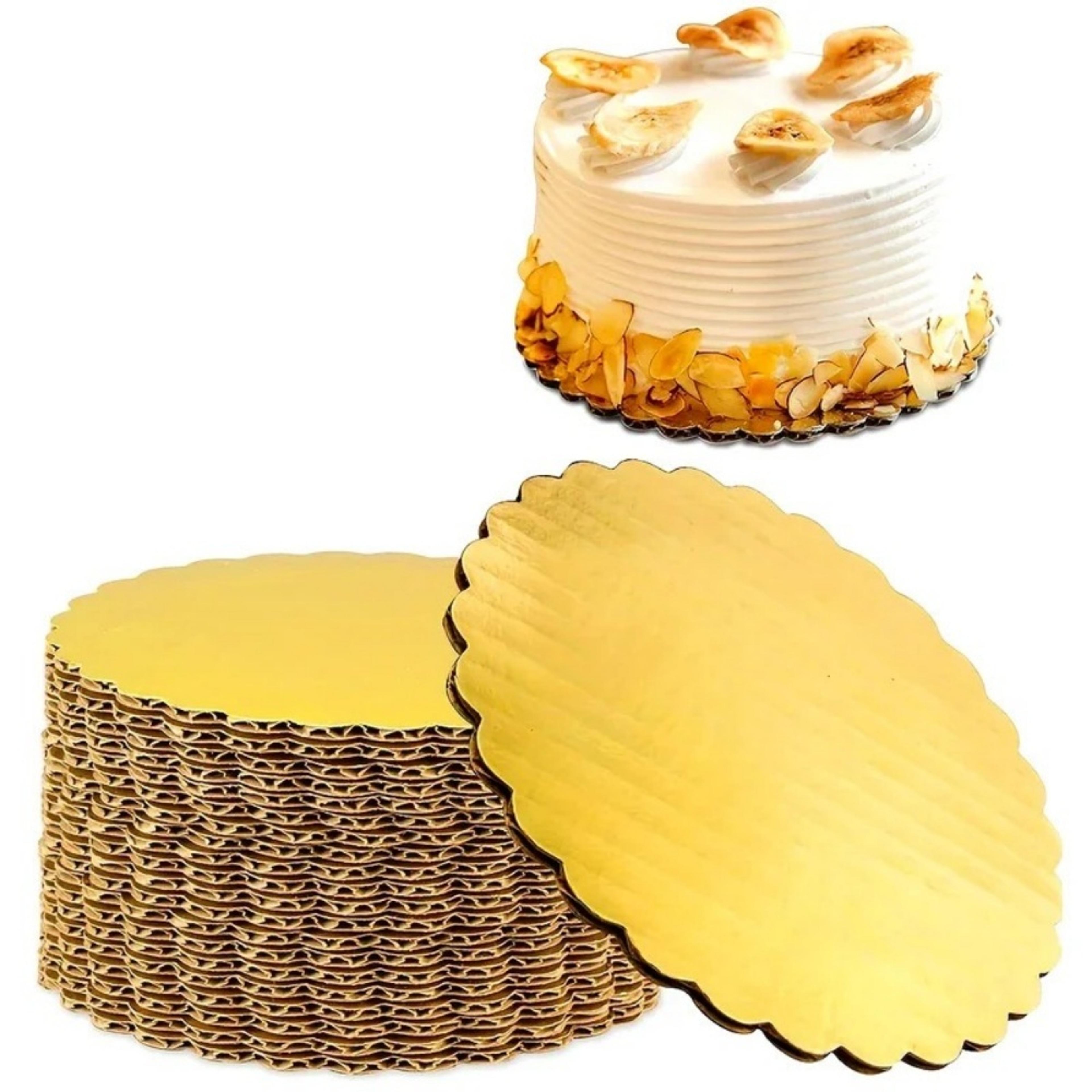 premium gold cake boards set with scalloped edge greaseproof round cake boards 5 pack 8 and 10 inch