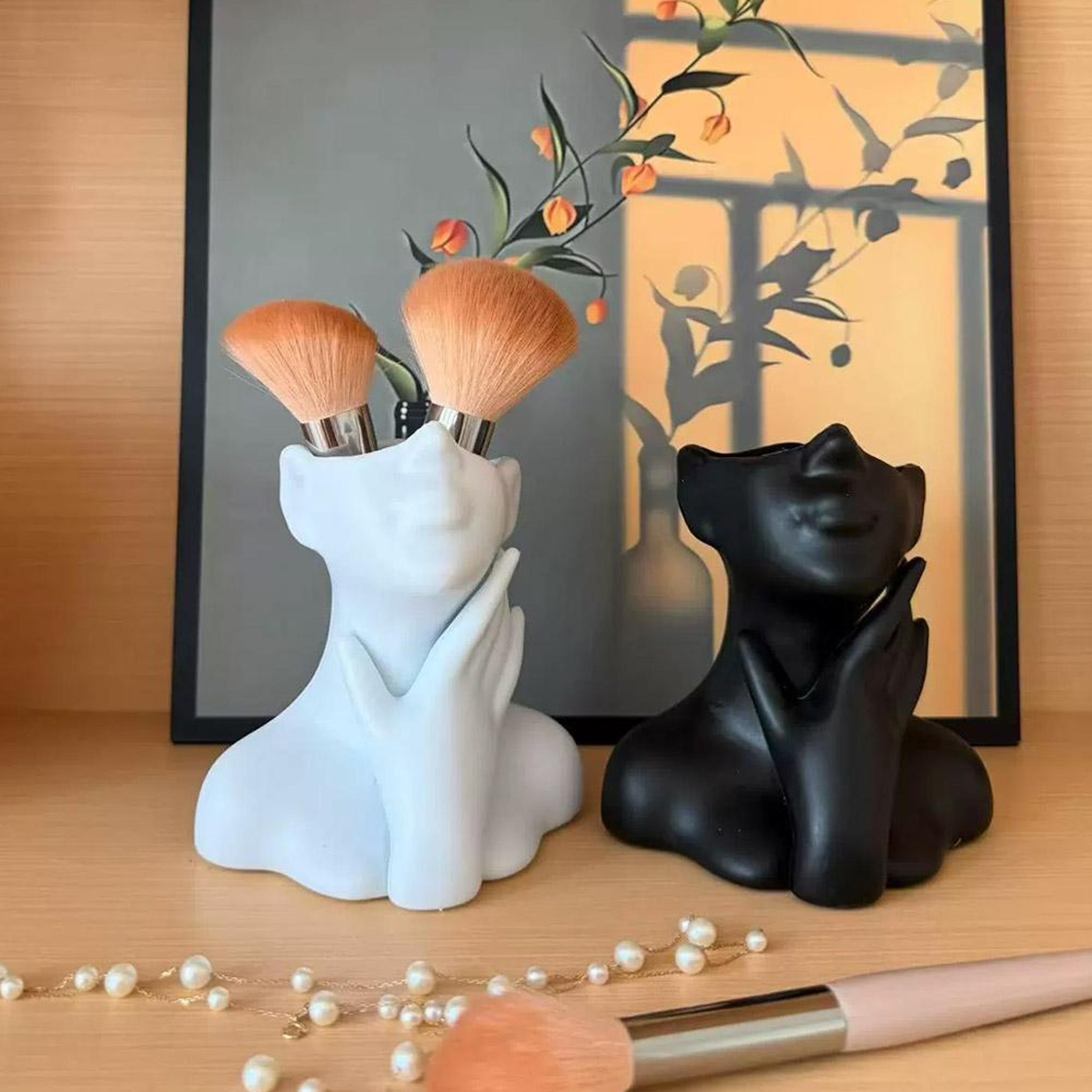 creative female bust vase makeup brush holder art decor desk organizer