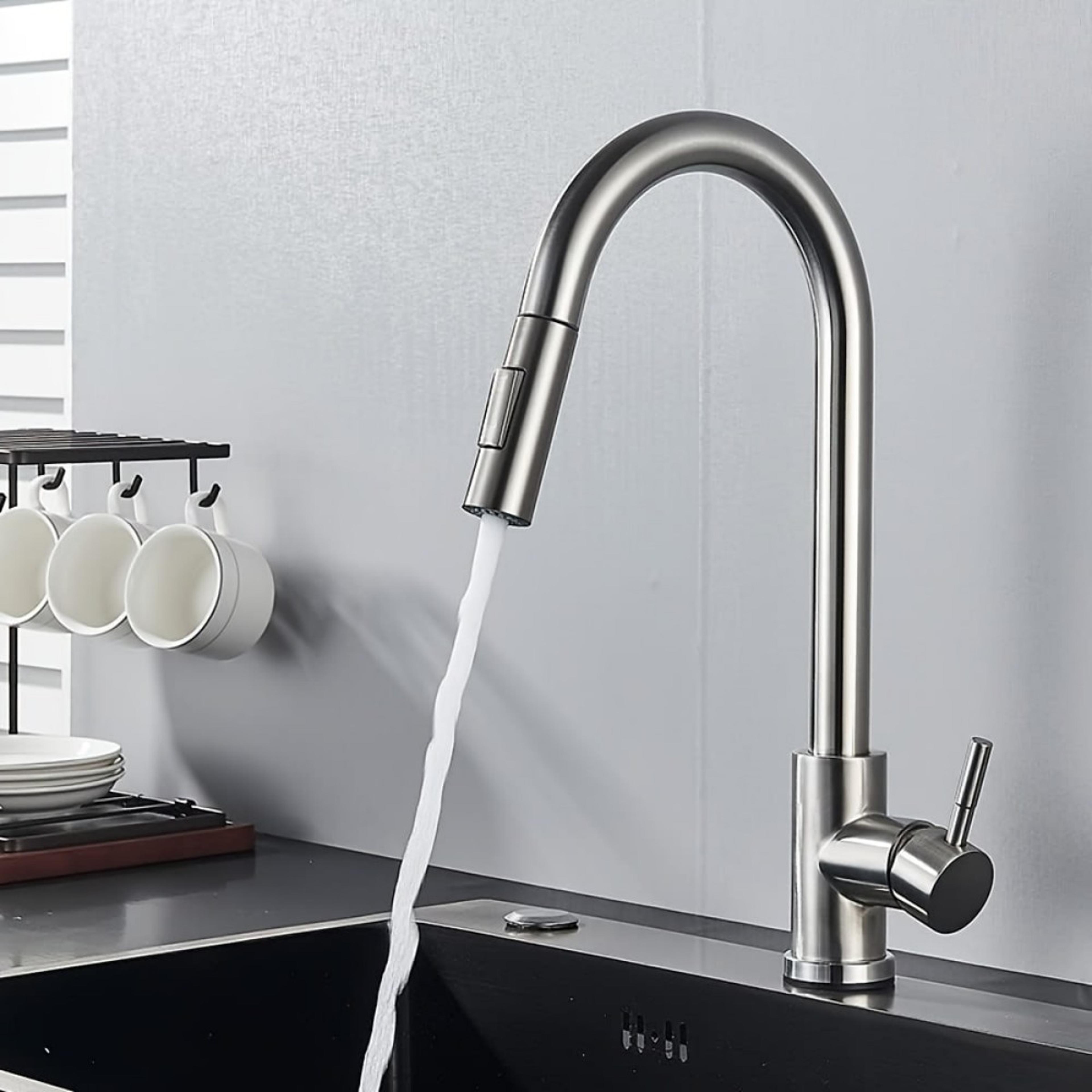 premium brushed black kitchen faucet with pull out sprayer & swivel spout