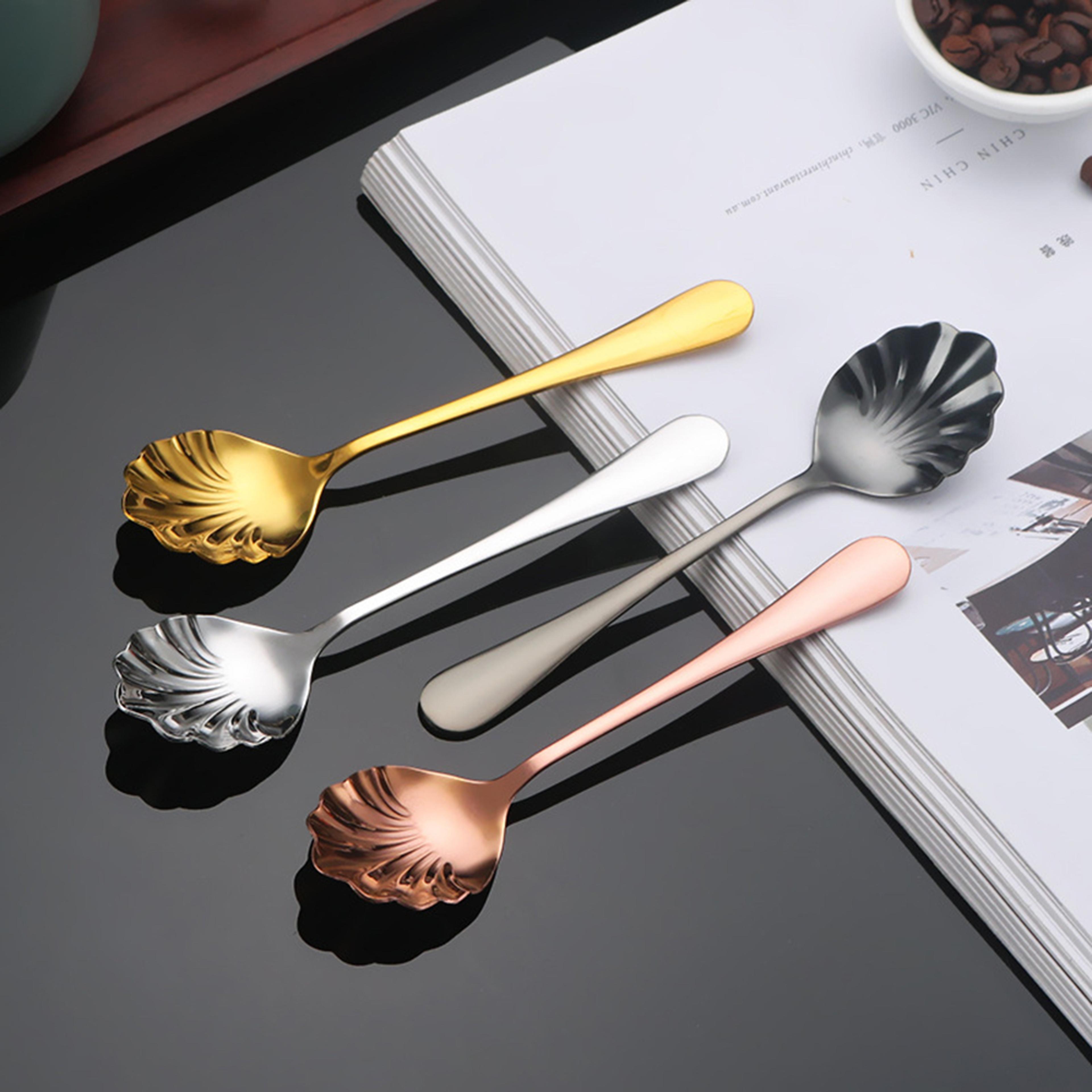 luxury gold shell shaped stainless steel coffee & dessert spoon