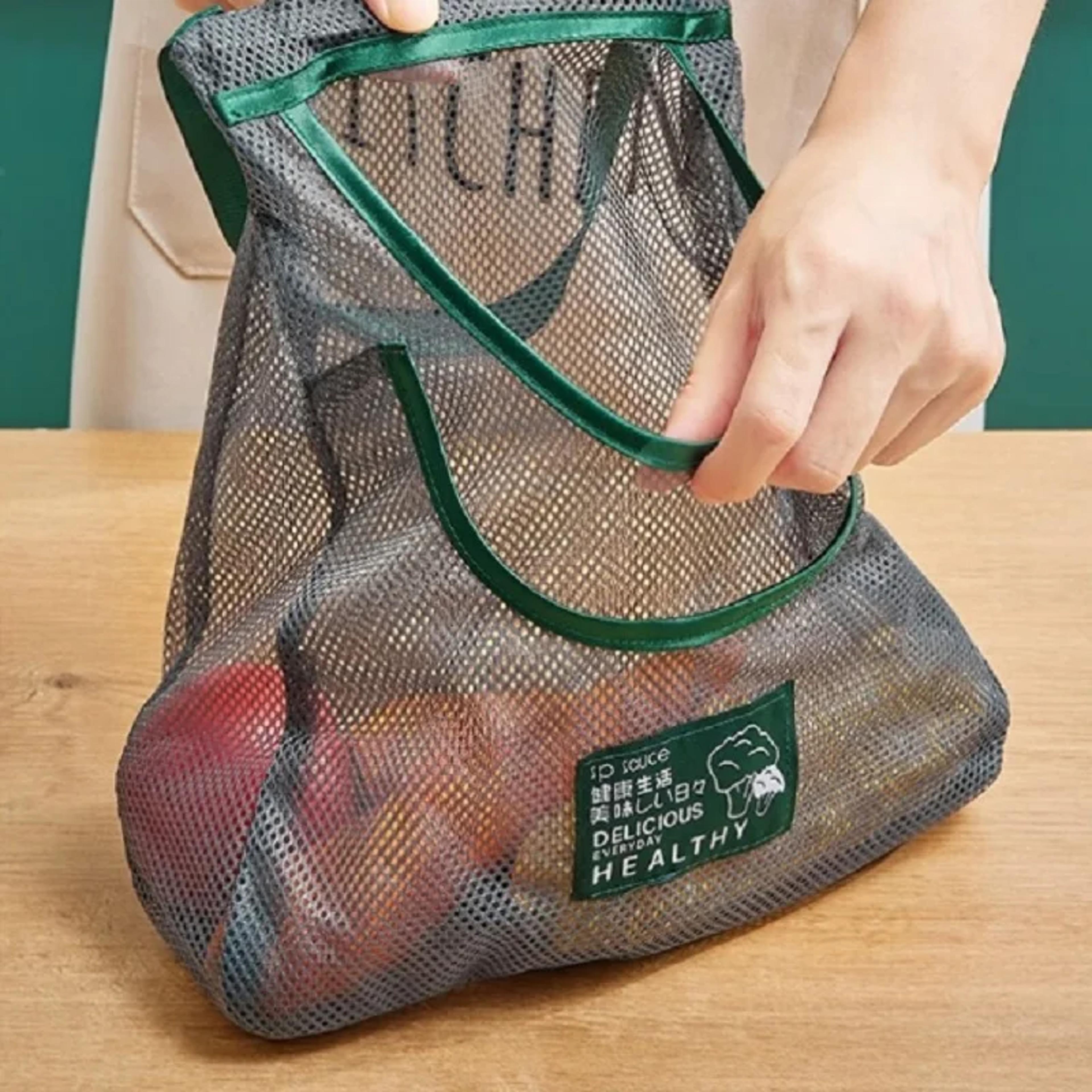 hanging mesh storage bags reusable produce organizer for garlic onion potato kitchen storage