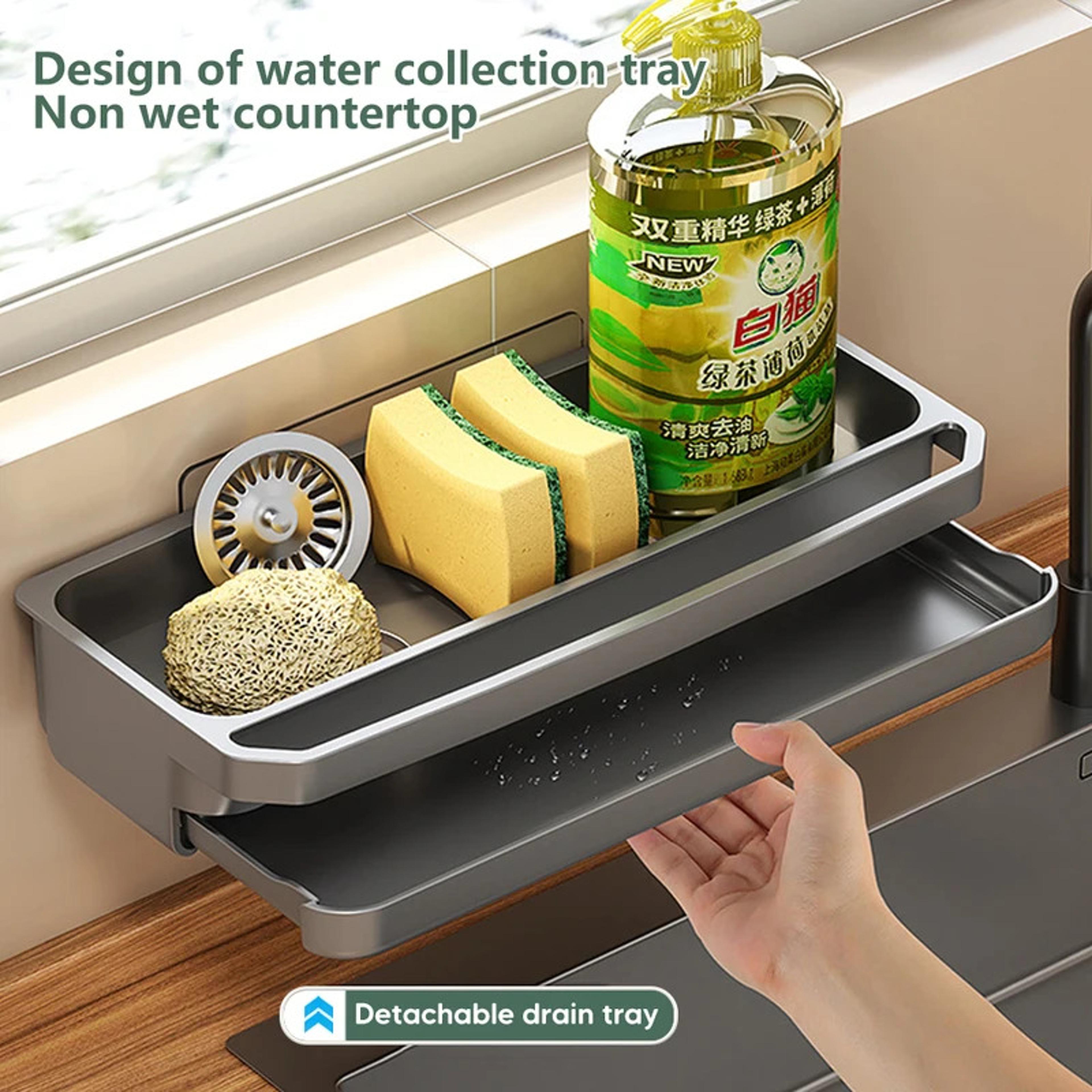 self draining kitchen sink organizer shelf with faucet storage rack