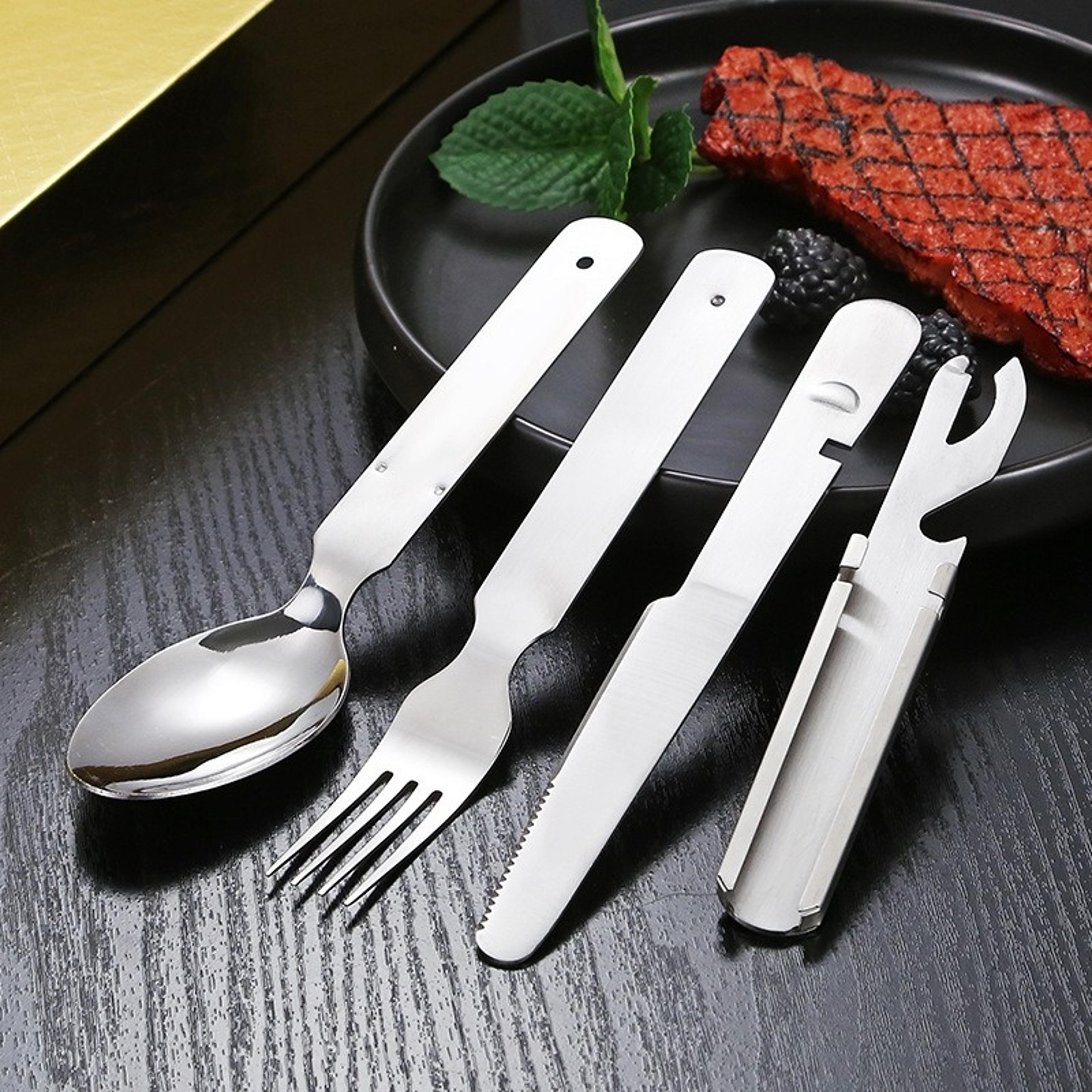 portable camping cutlery set stainless steel multifunctional fork spoon knife combo