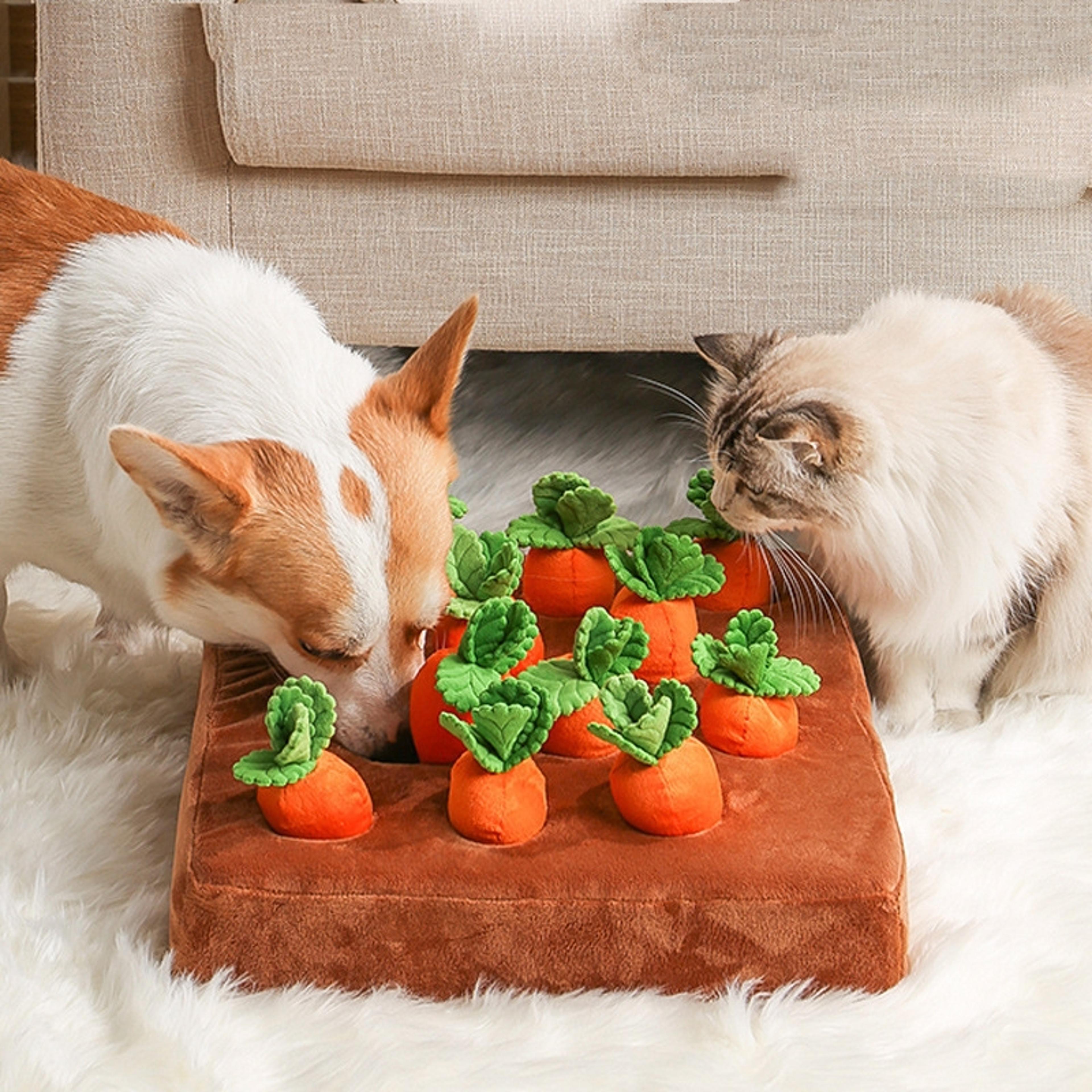 interactive dog puzzle toy carrot snuffle feeding plush for enrichment & chewers