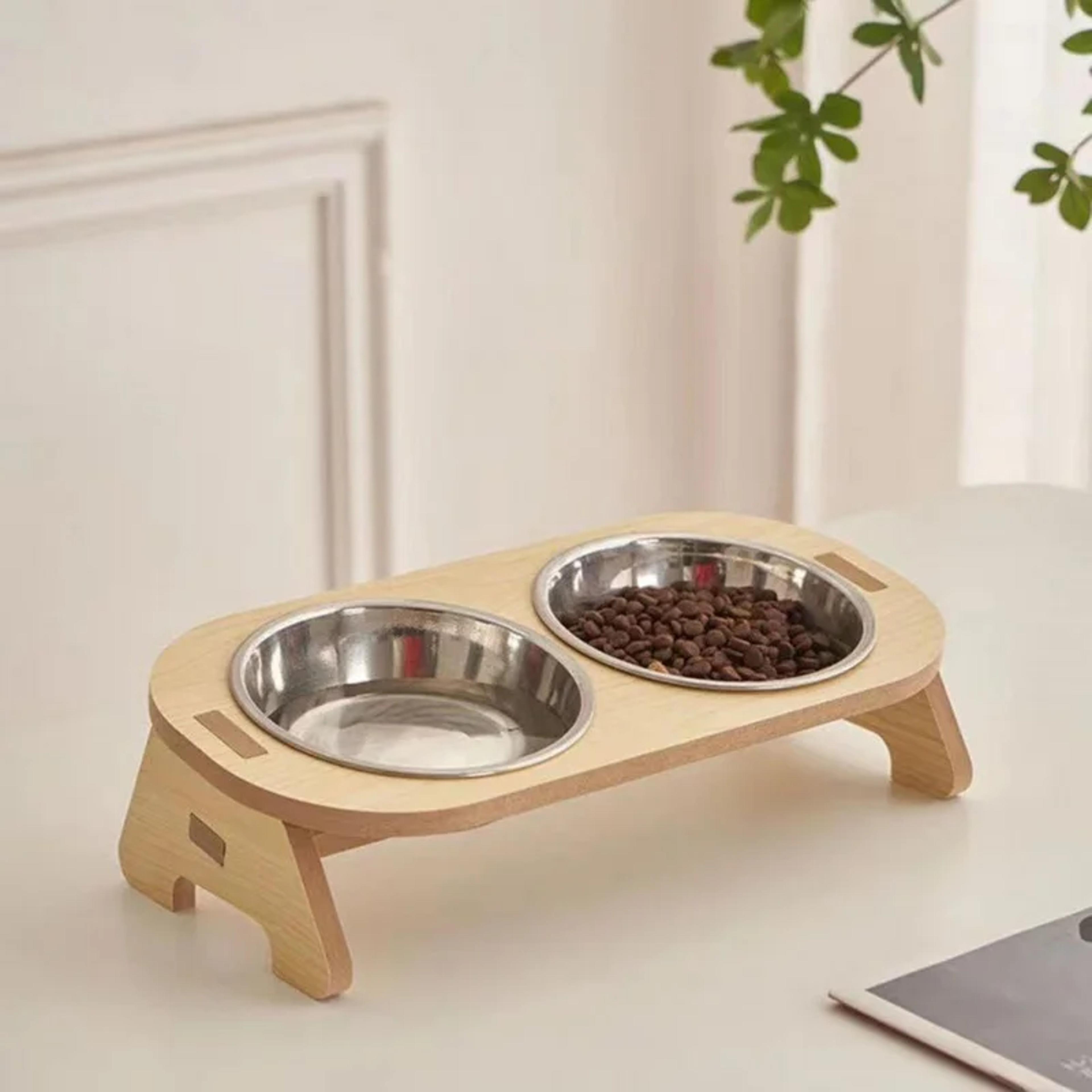 double cat bowl raised stand anti knock non spill pet feeder for cats and small dogs