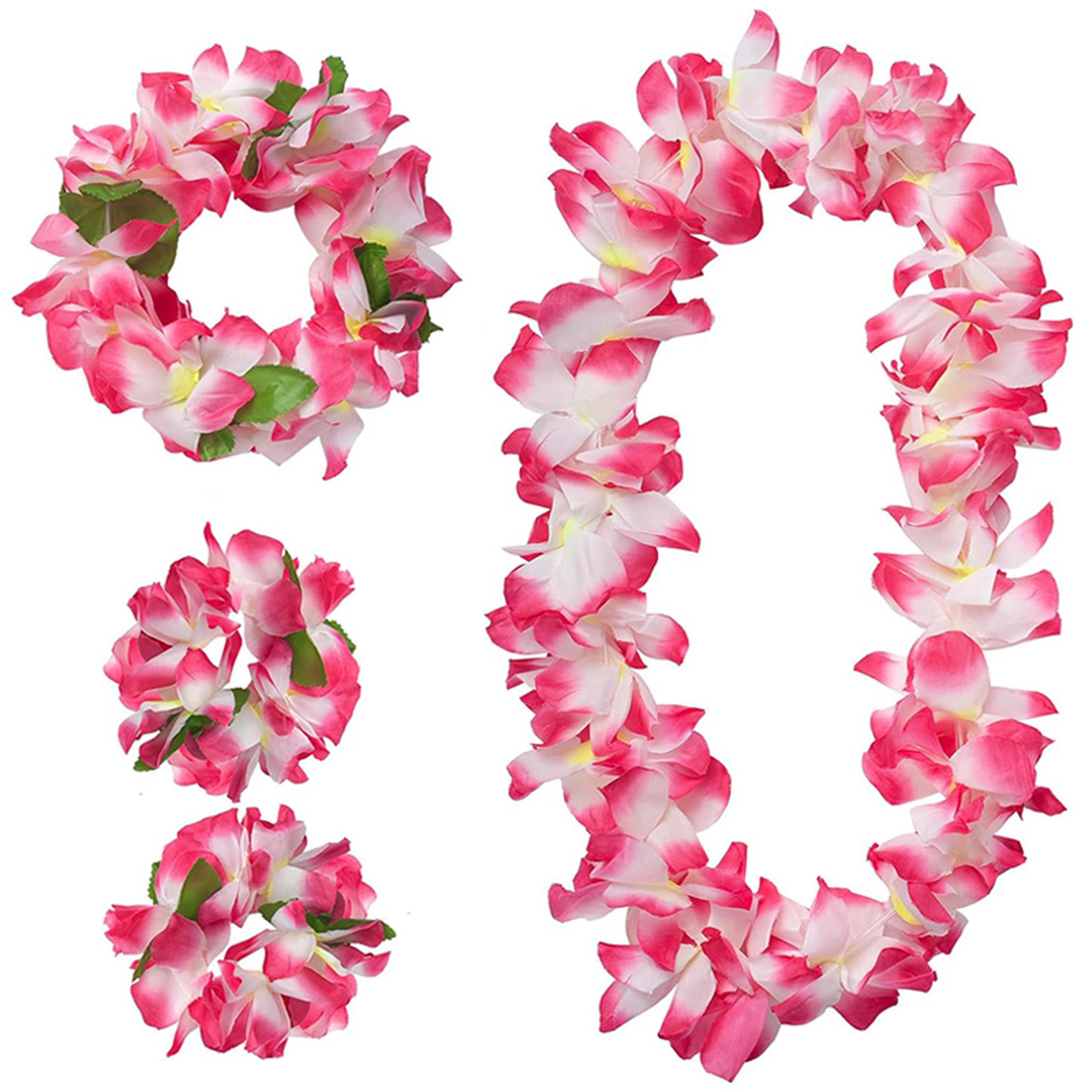 hawaiian leis set tropical flower necklaces and bracelets for luau party decorations
