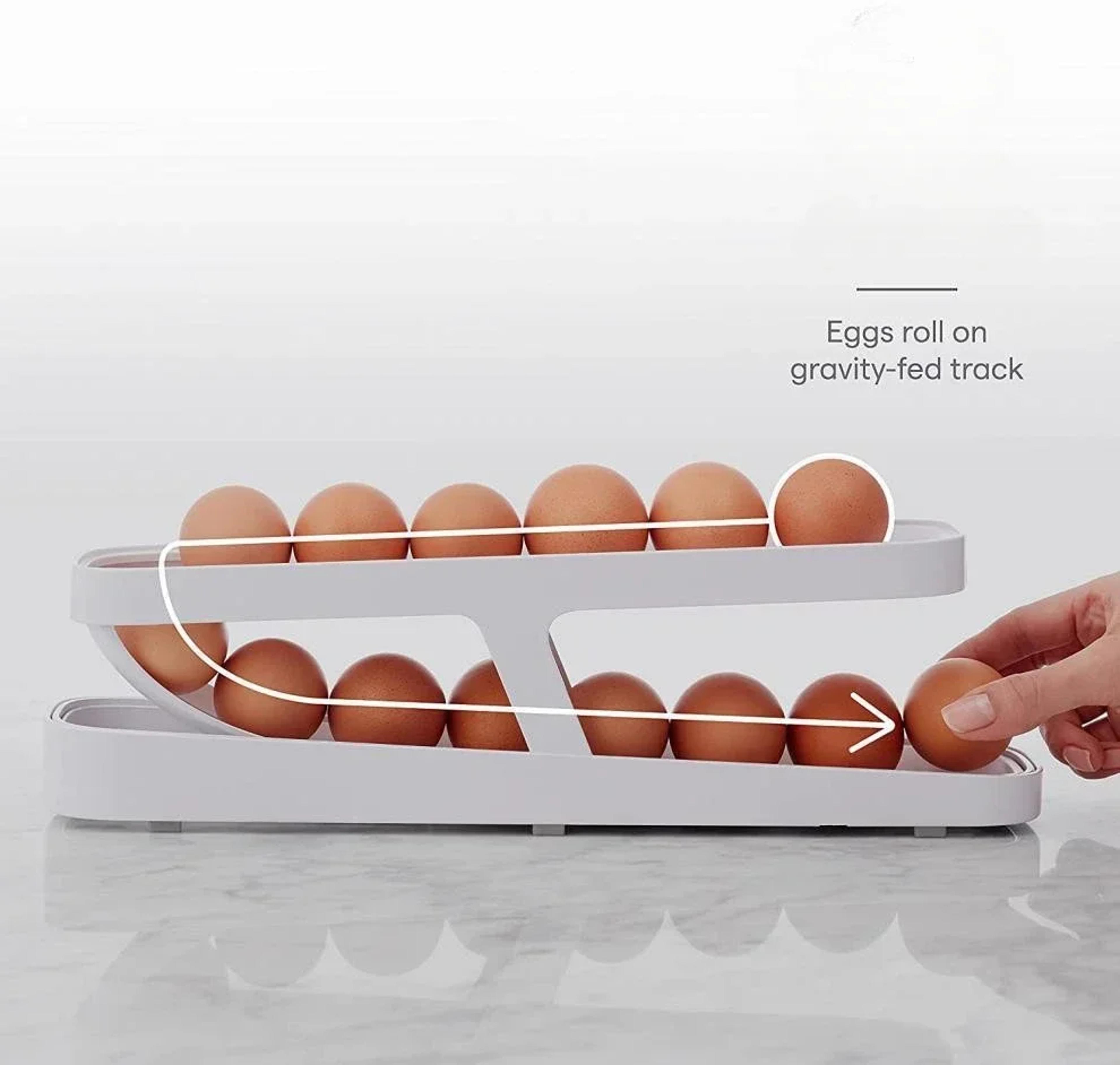 automatic rolling egg dispenser fridge organizer space saving egg storage tray