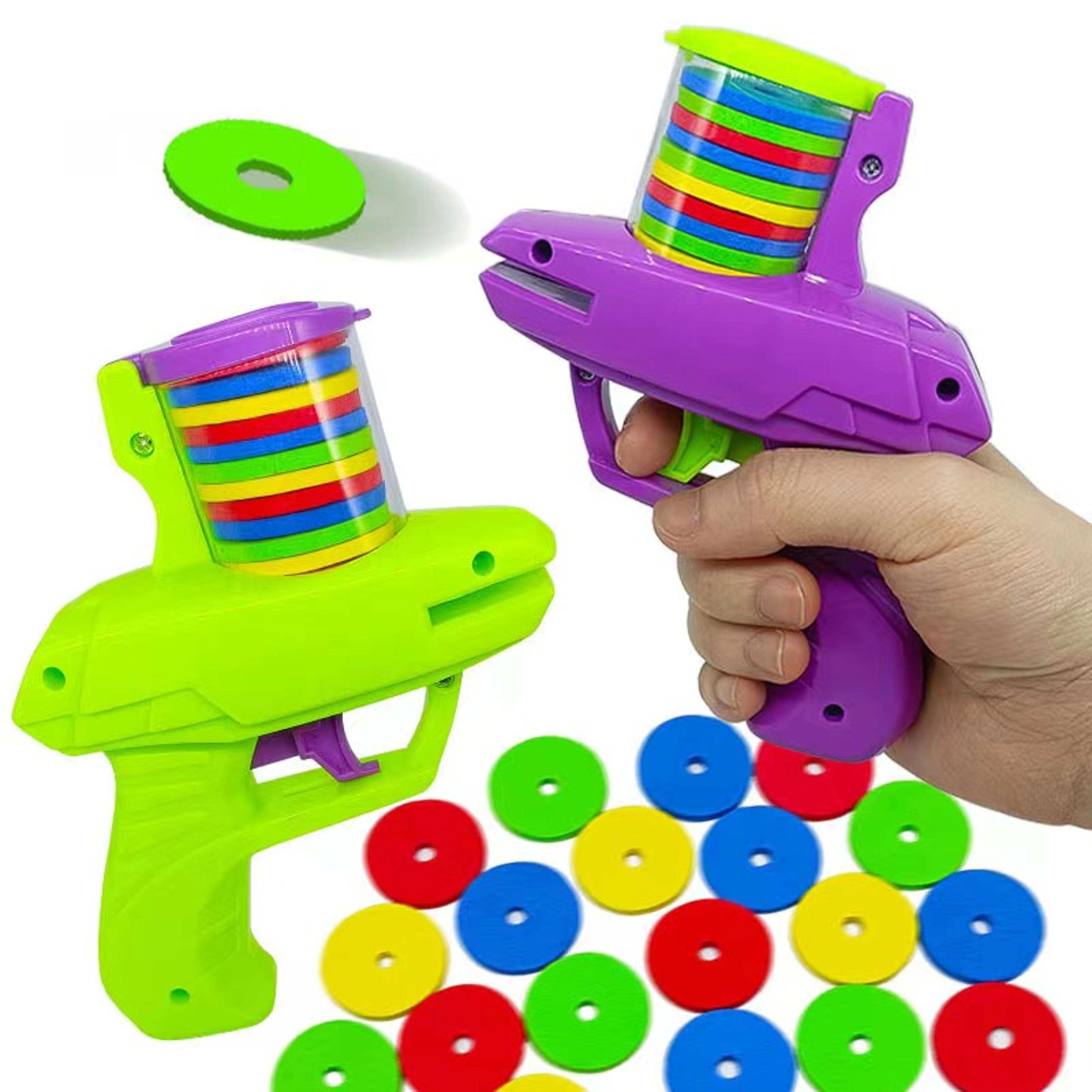 kids flying saucer disc launcher toy gun with foam discs outdoor shooting game