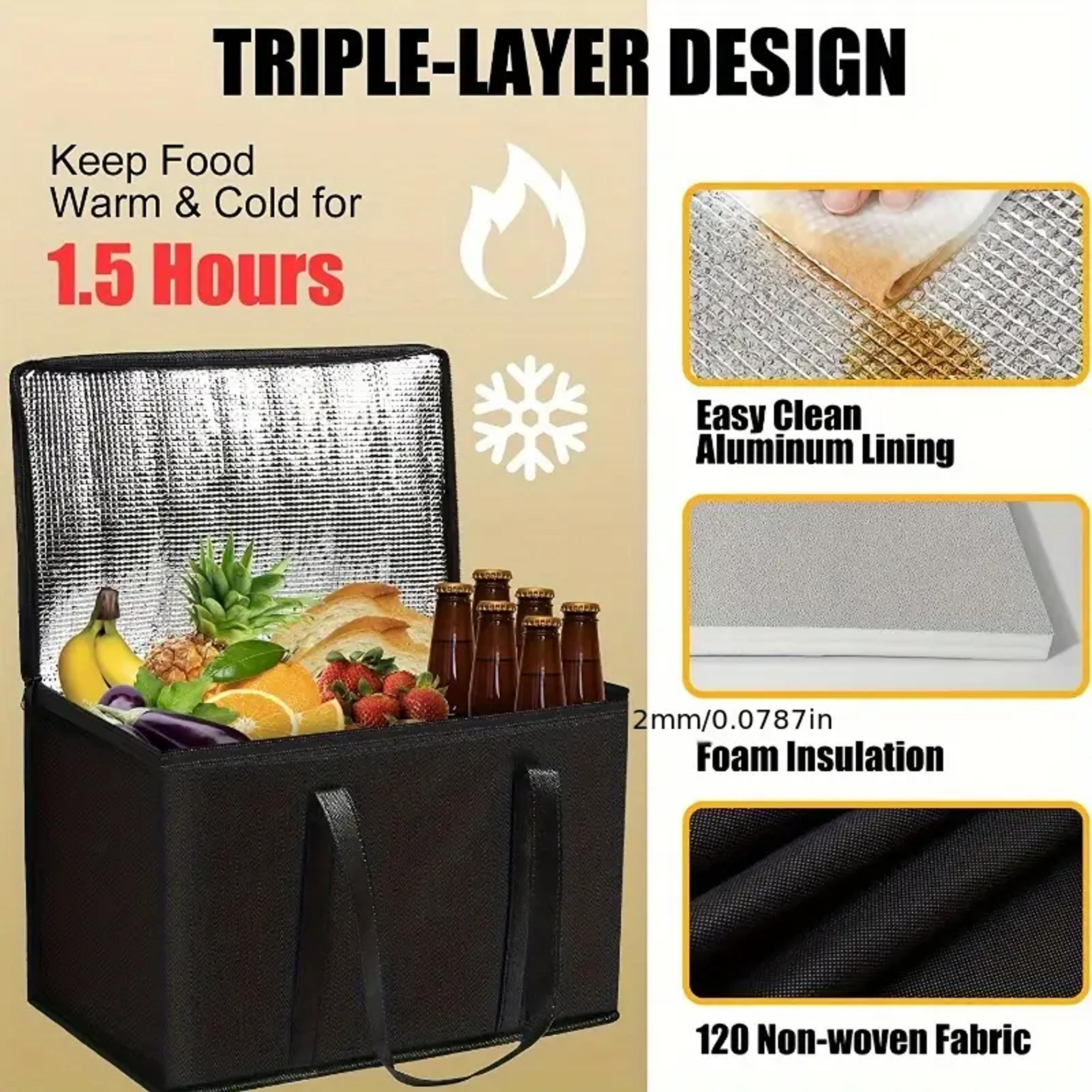 large insulated grocery tote cooler bag for food delivery & pizza warmer