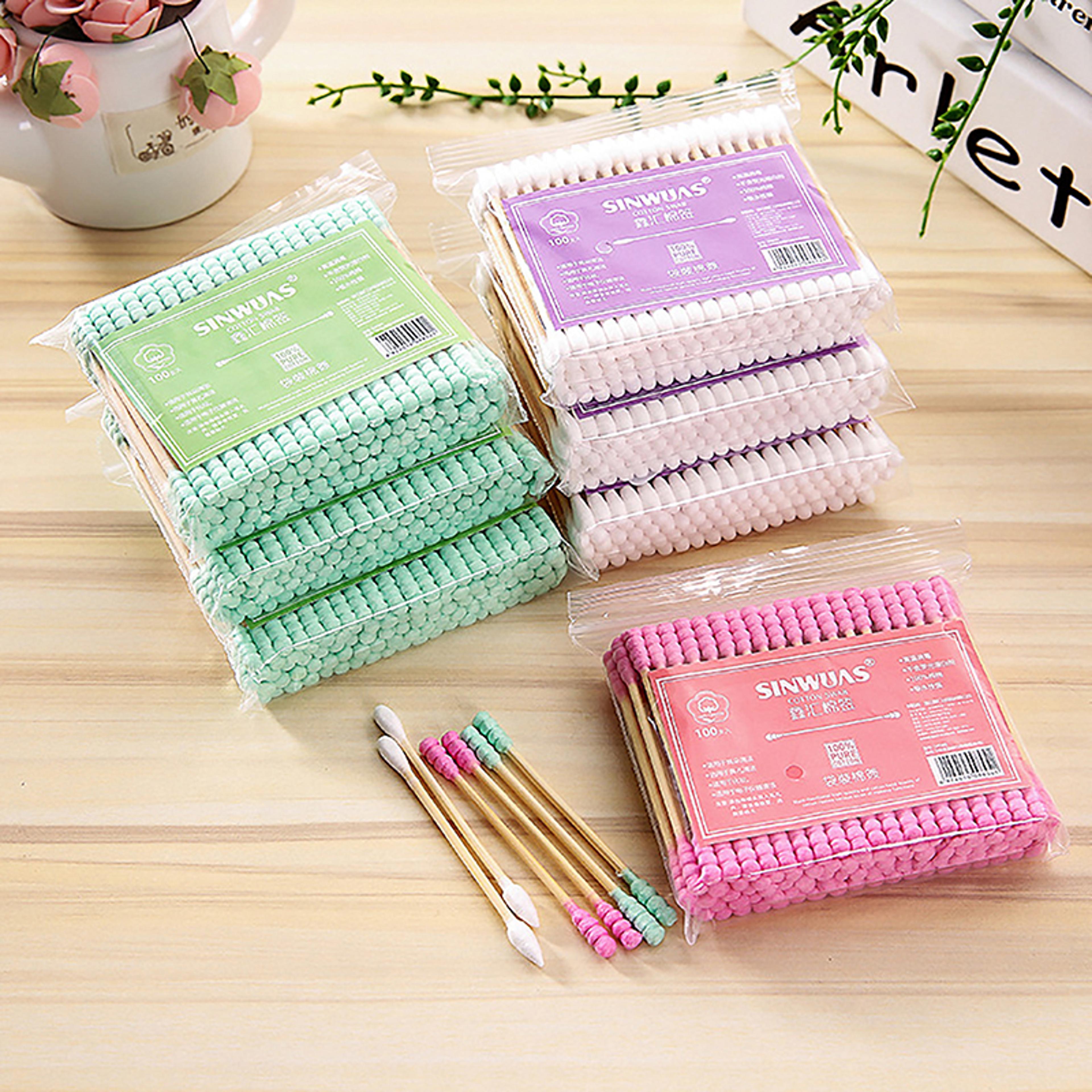 premium double head cotton swabs for makeup & ear cleaning wooden cotton buds pack