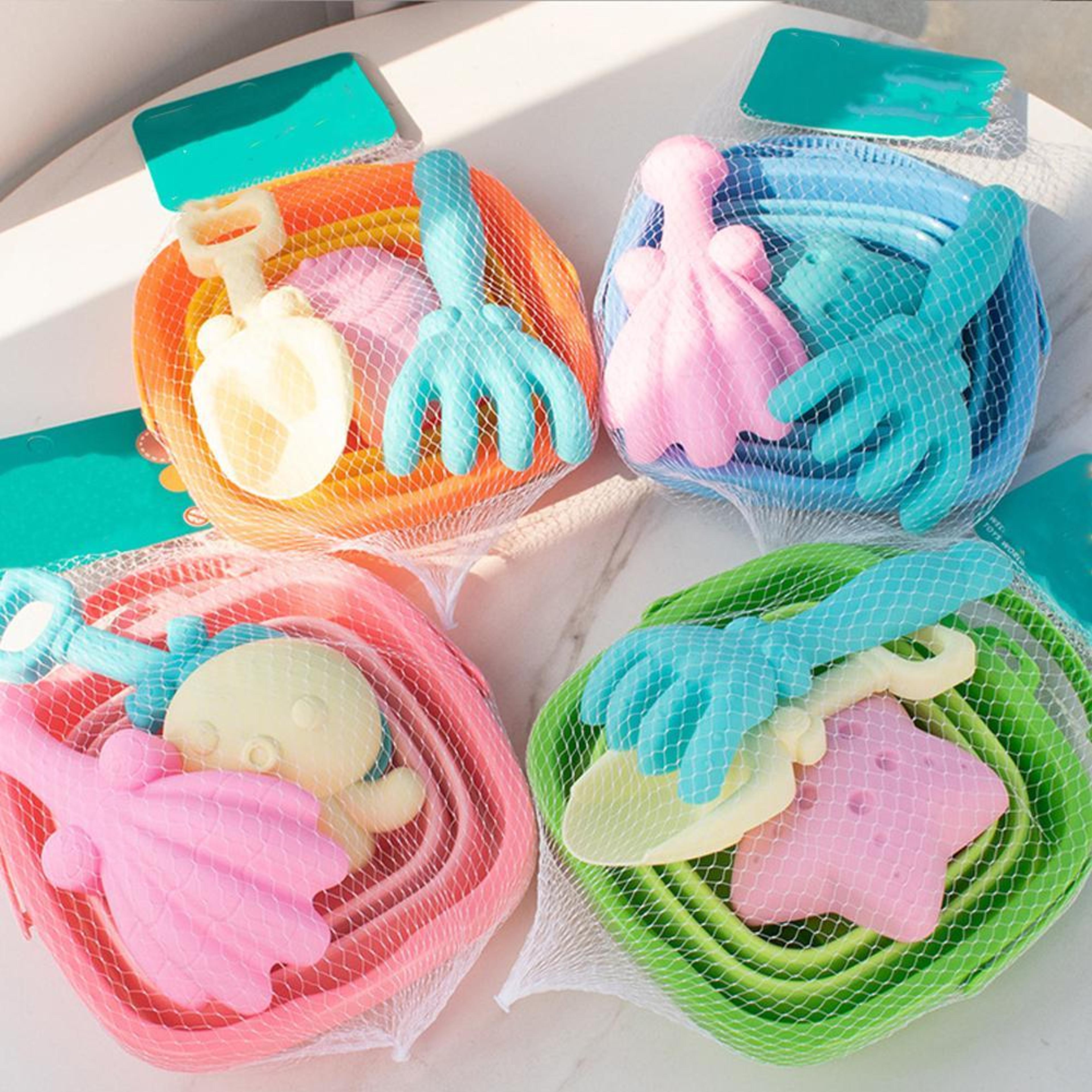 foldable kids beach bucket set travel sand toy kit with shovel