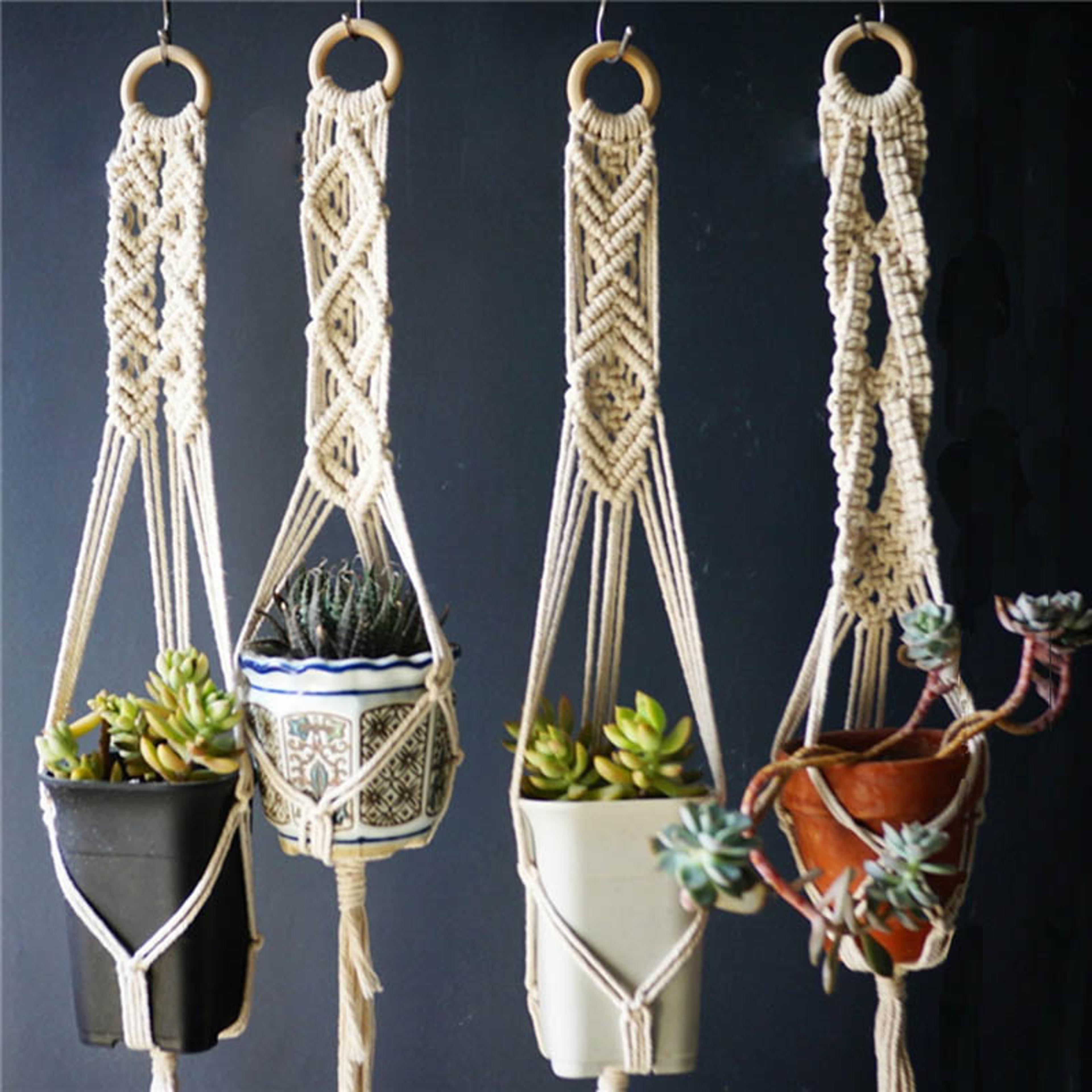 boho handmade macrame plant hanger set indoor hanging planters for stylish home decor