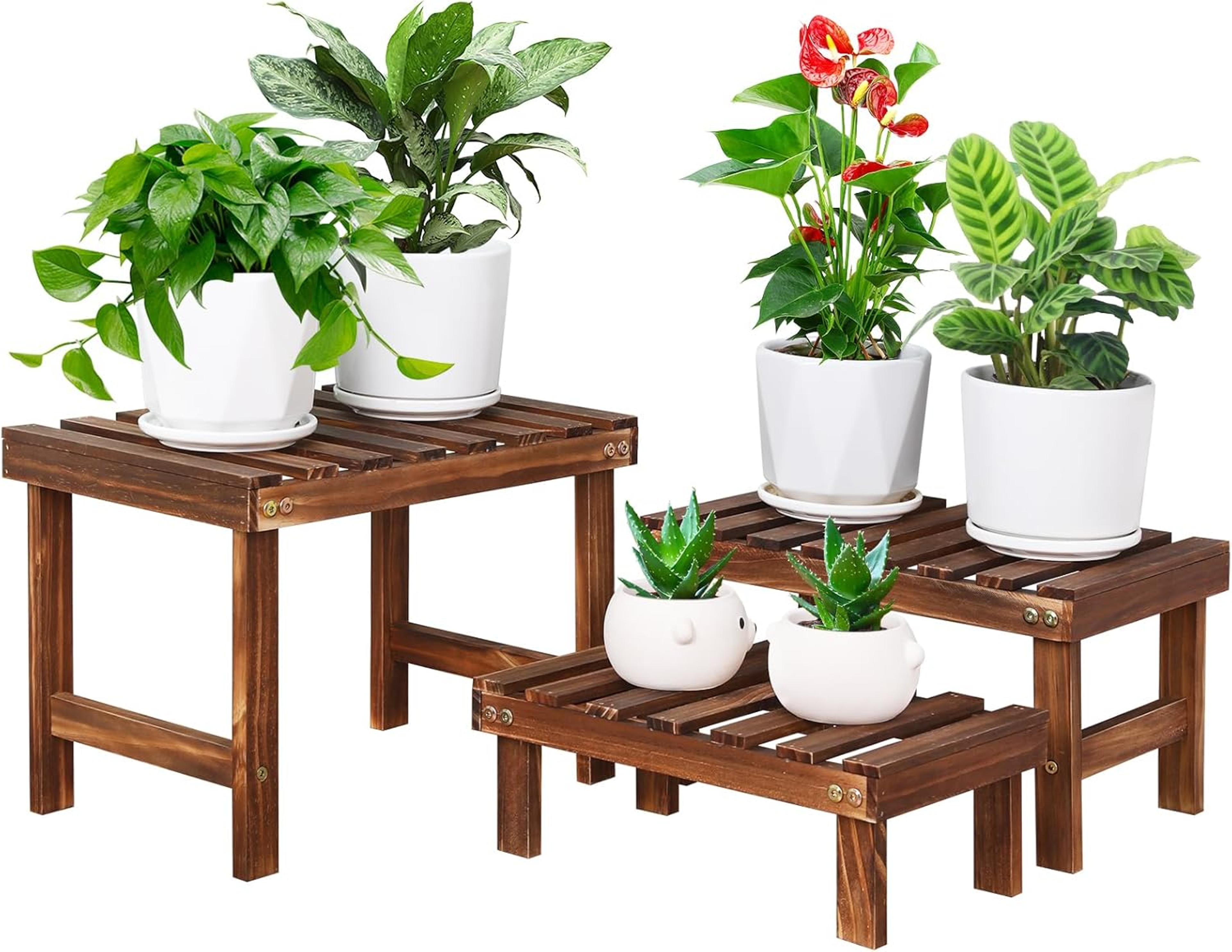 tier wooden plant stand indoor outdoor corner shelf for succulents and pots
