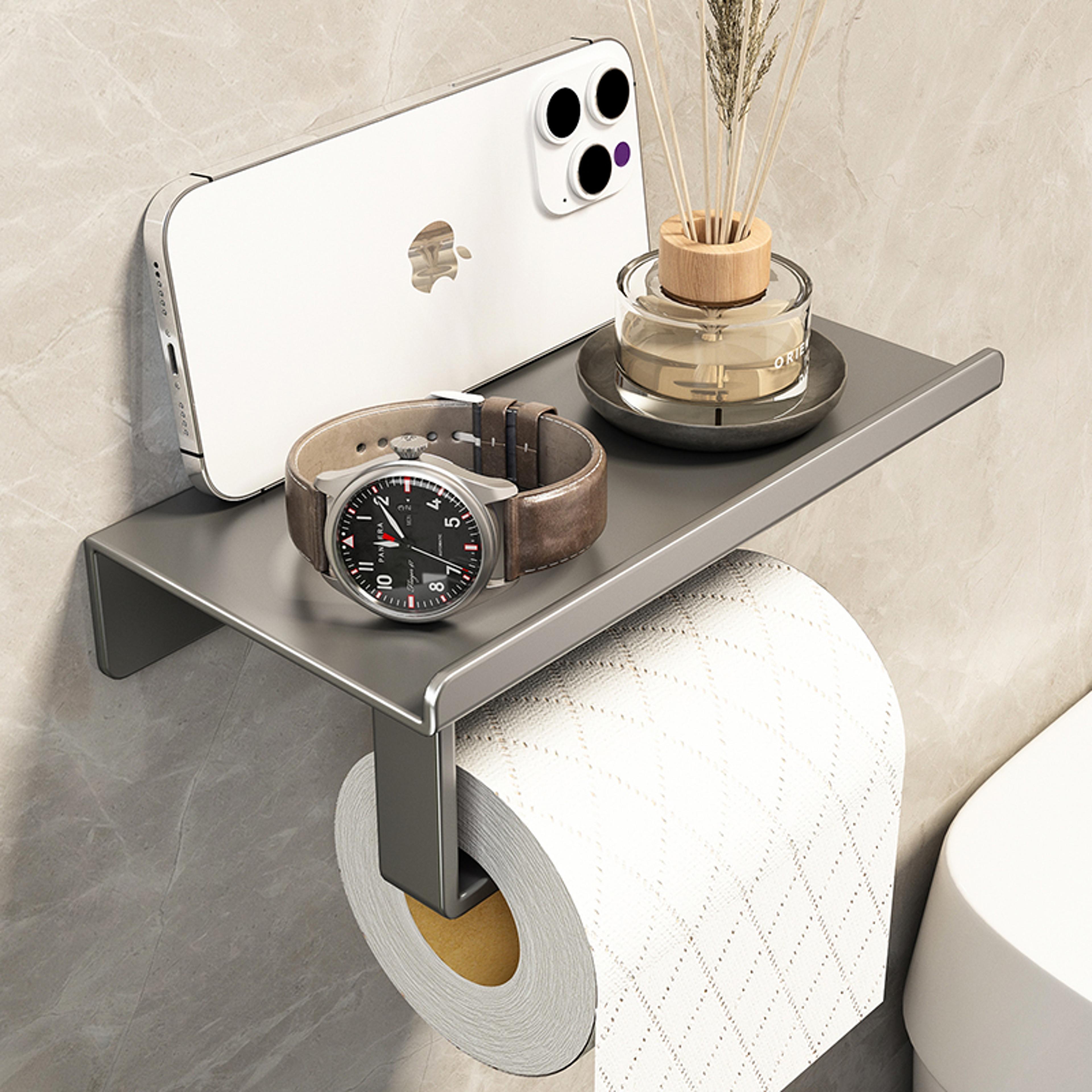 wall mount toilet paper holder with shelf stainless steel bathroom paper holder with phone storage