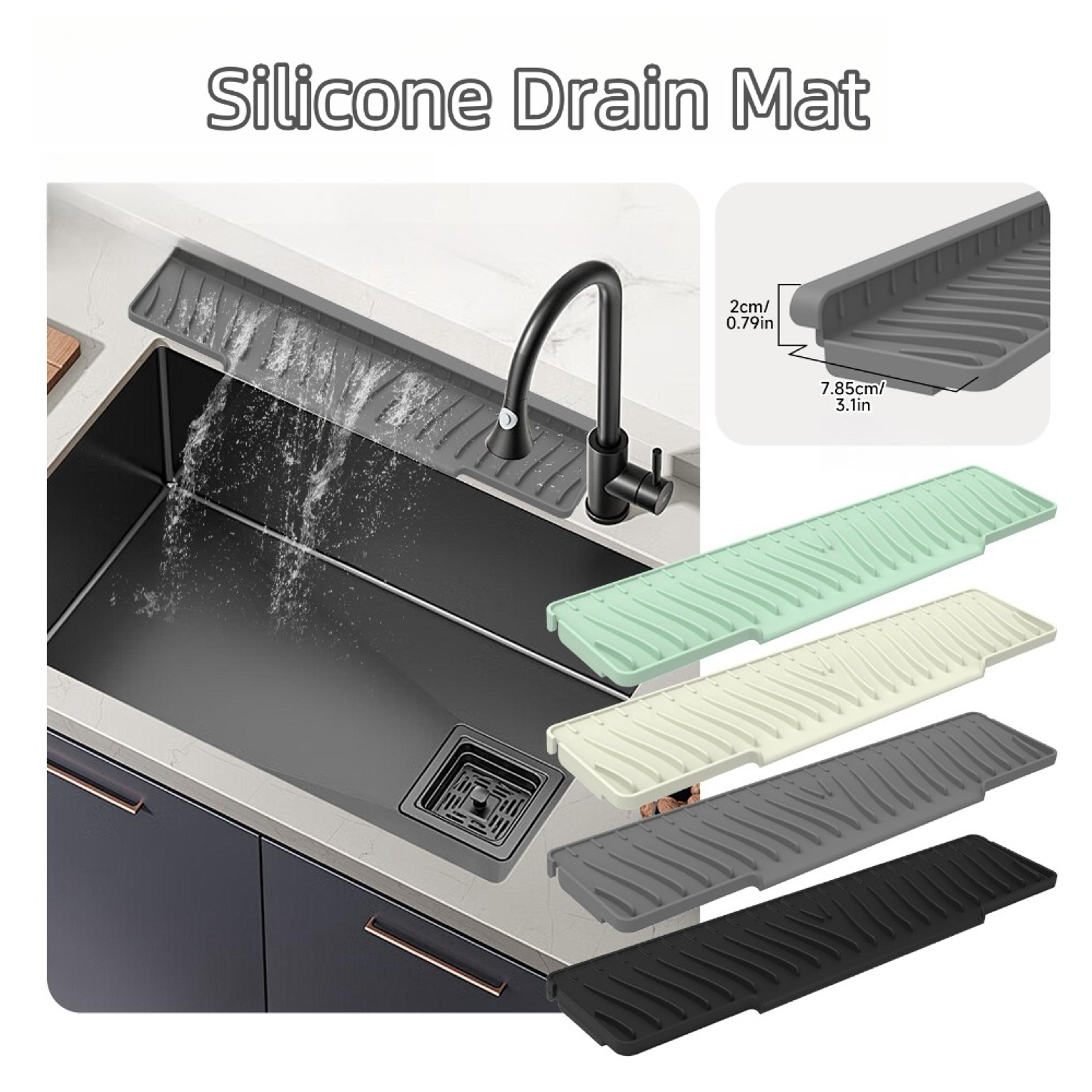 extendable silicone faucet mat for sink anti slip silicone sink mat with drain holder
