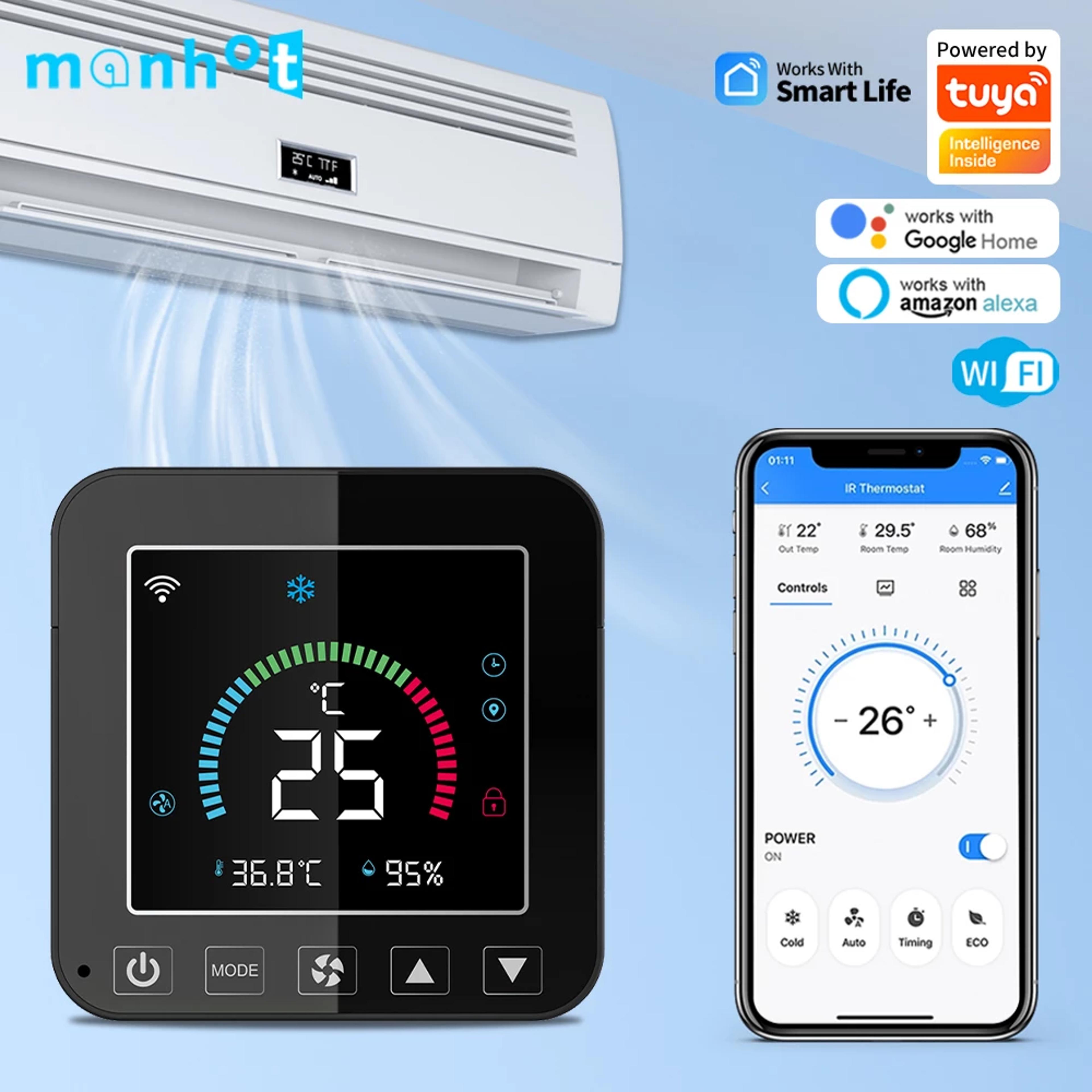 smart wifi thermostat ir remote controller for ac with temperature humidity monitor & voice control