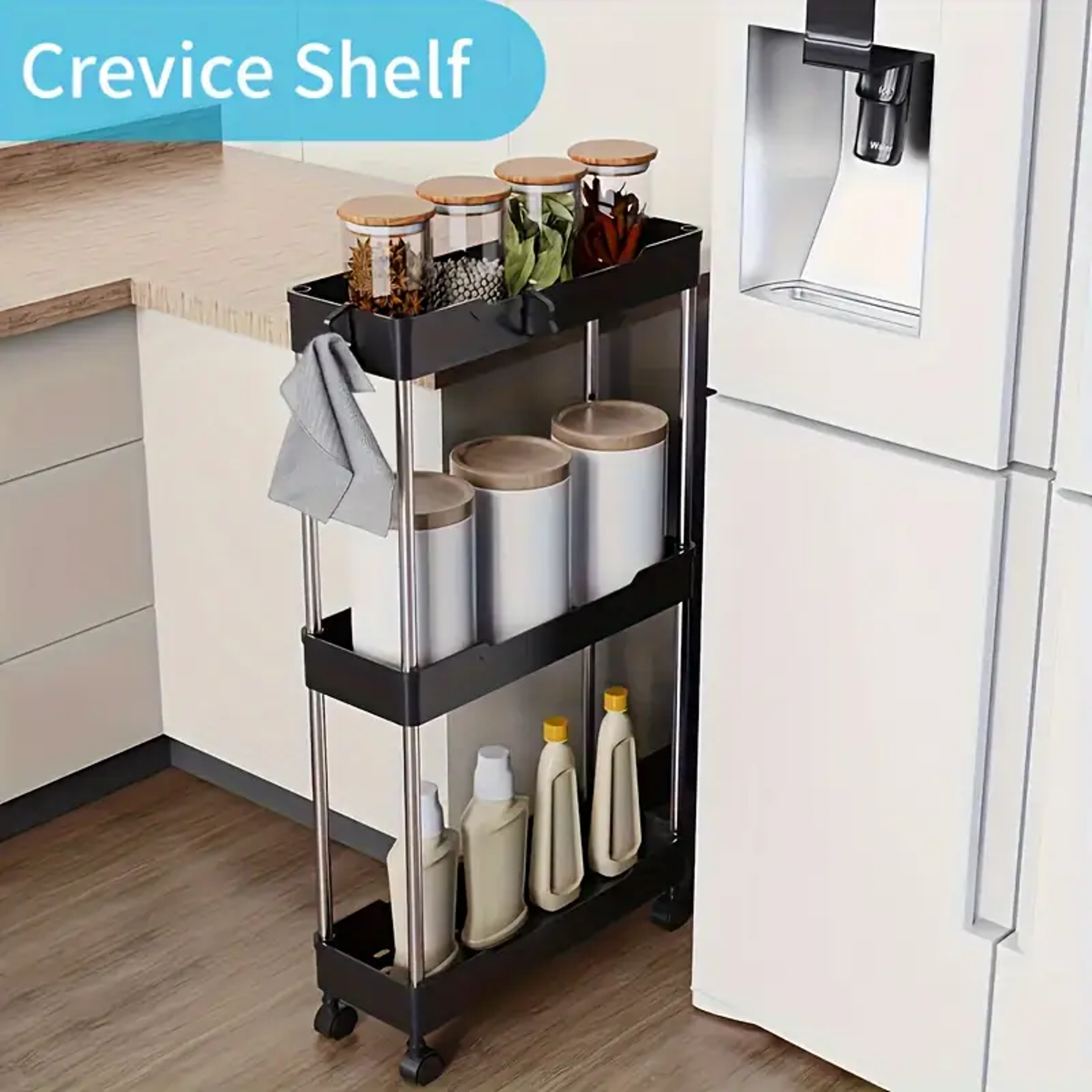 tier rolling storage cart with sliding shelves for kitchen & bathroom organization