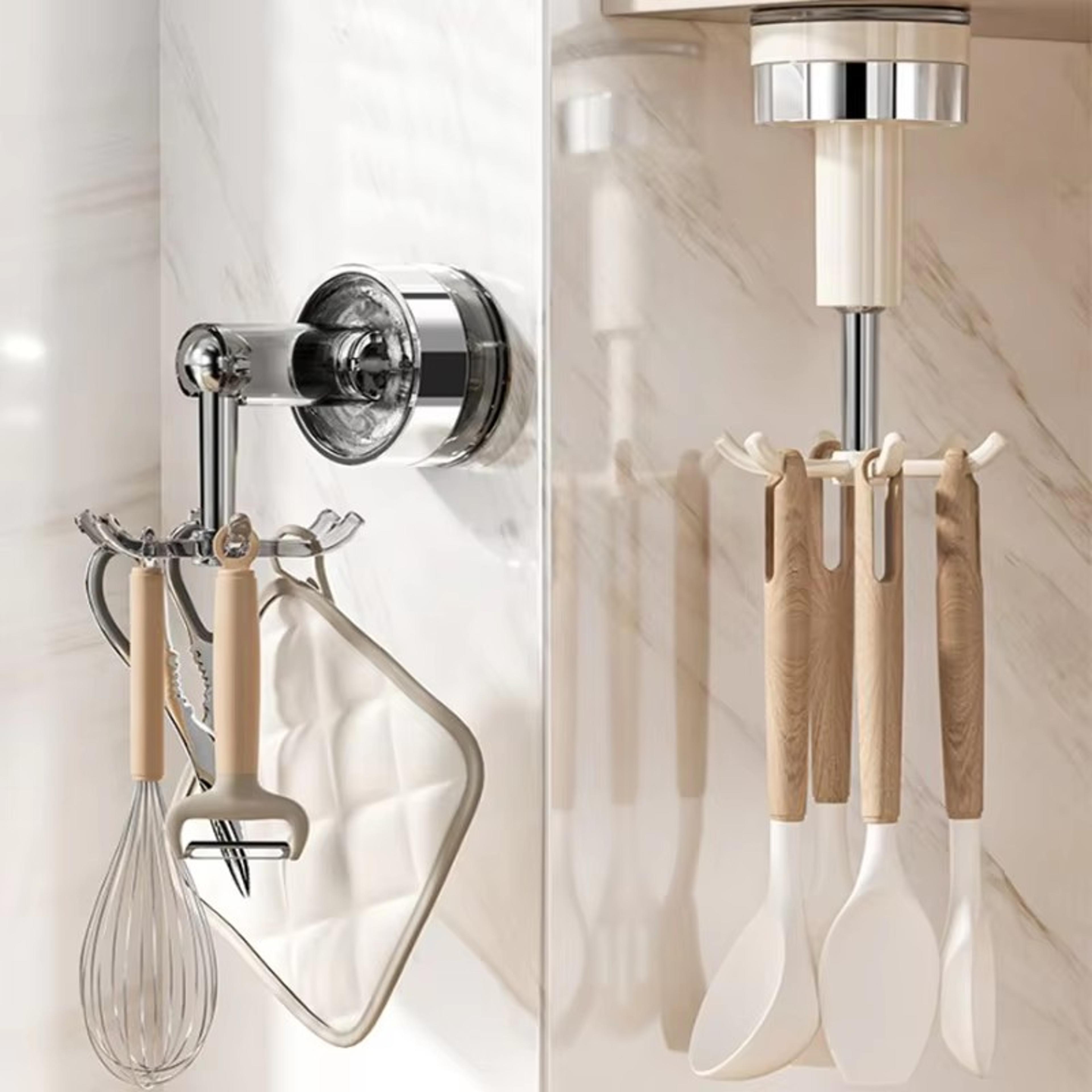 rotating suction cup hook rack for kitchen wall storage organizer