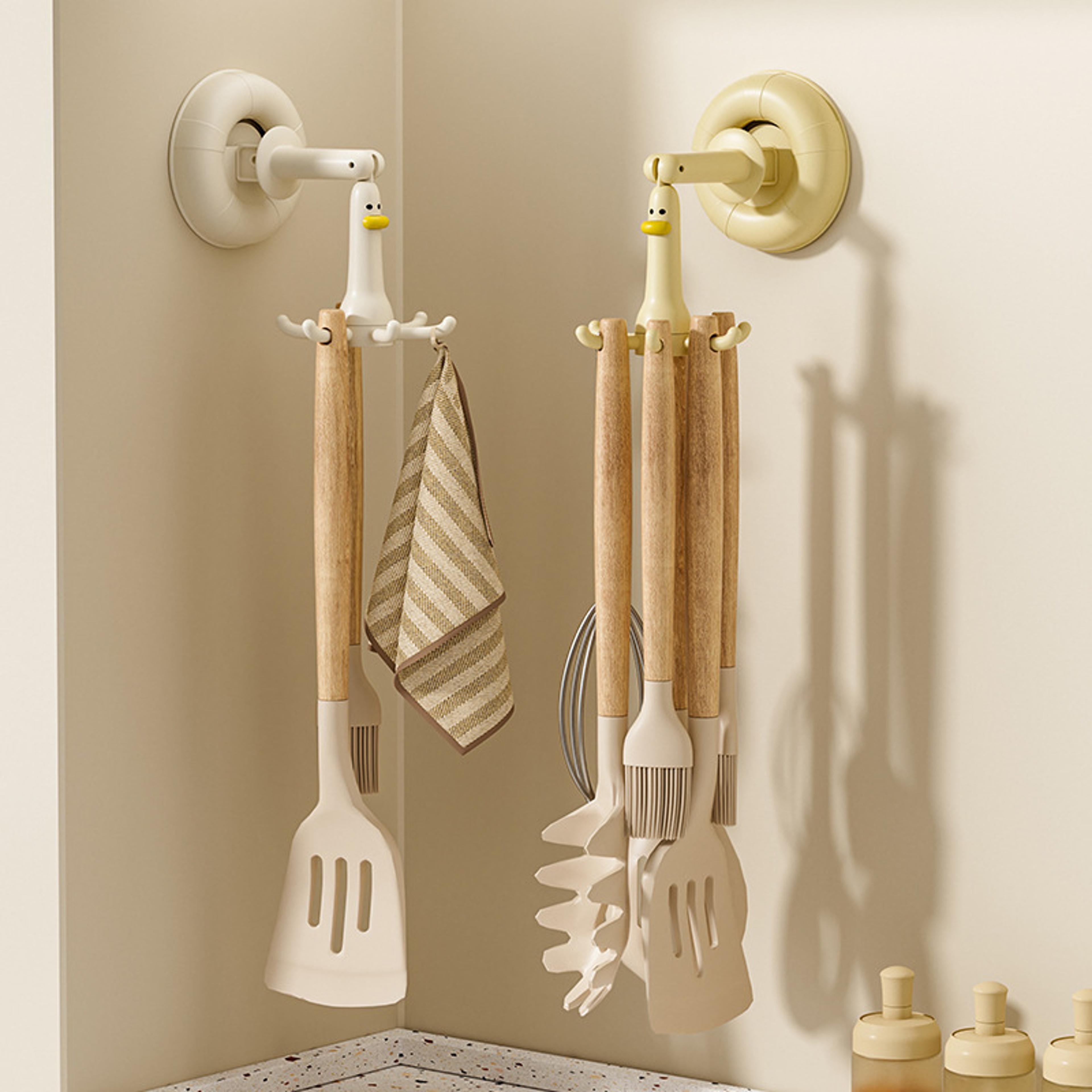 suction cup wall organizer rack for kitchen bathroom no drill spoon holder hook shelf