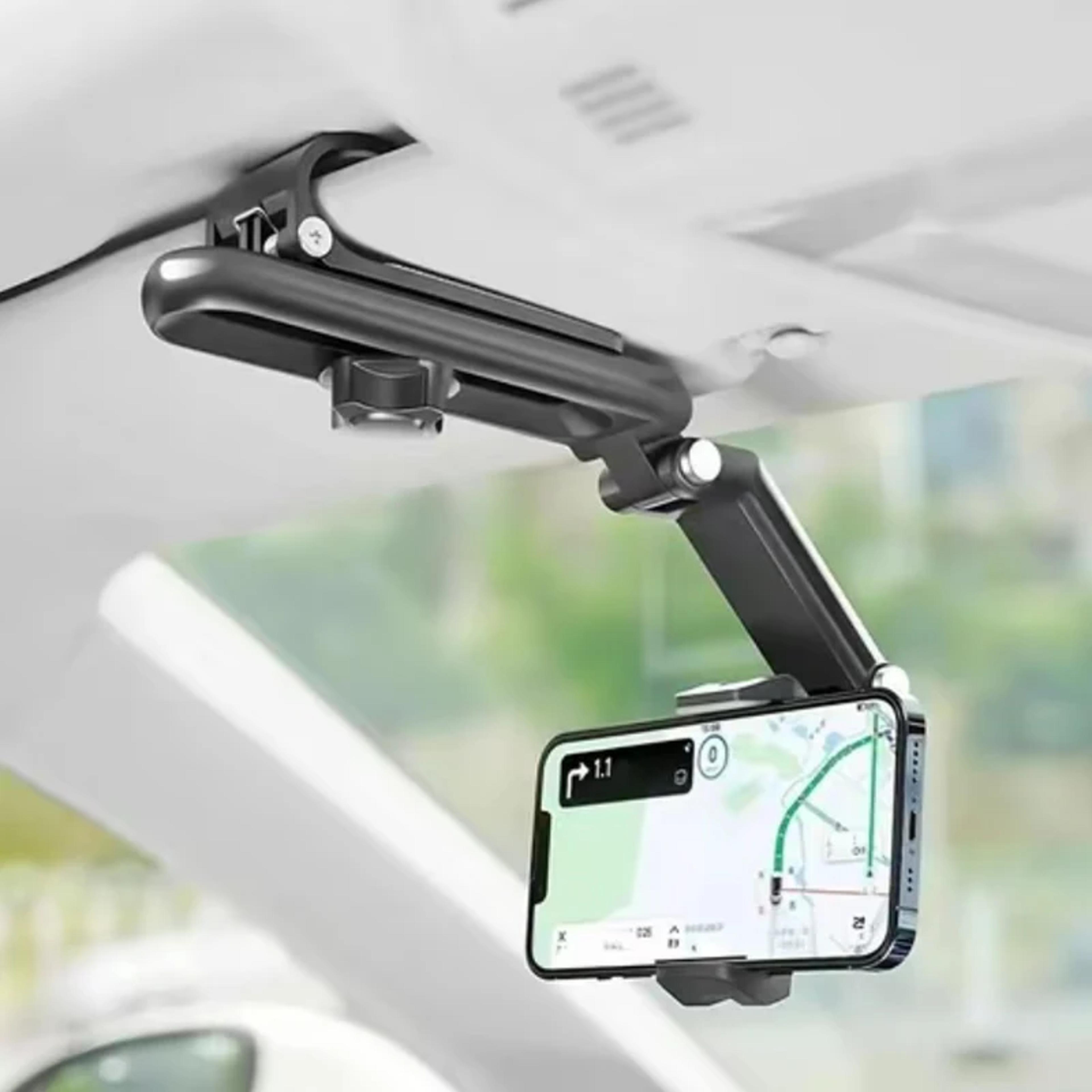 adjustable rearview mirror phone mount universal car phone holder with rotating clip