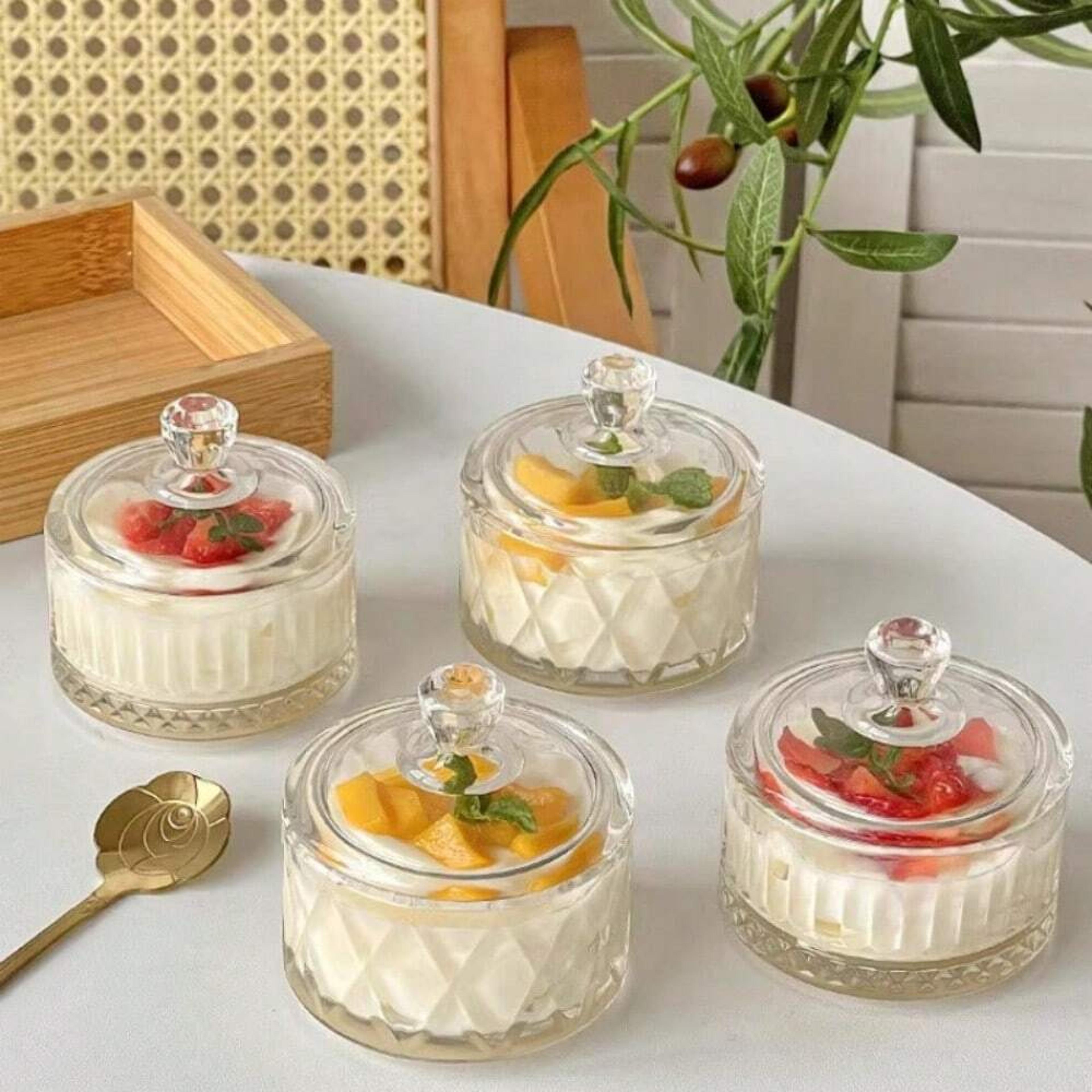 elegant glass dessert cups with lids premium ice cream serving bowls for pudding & yogurt