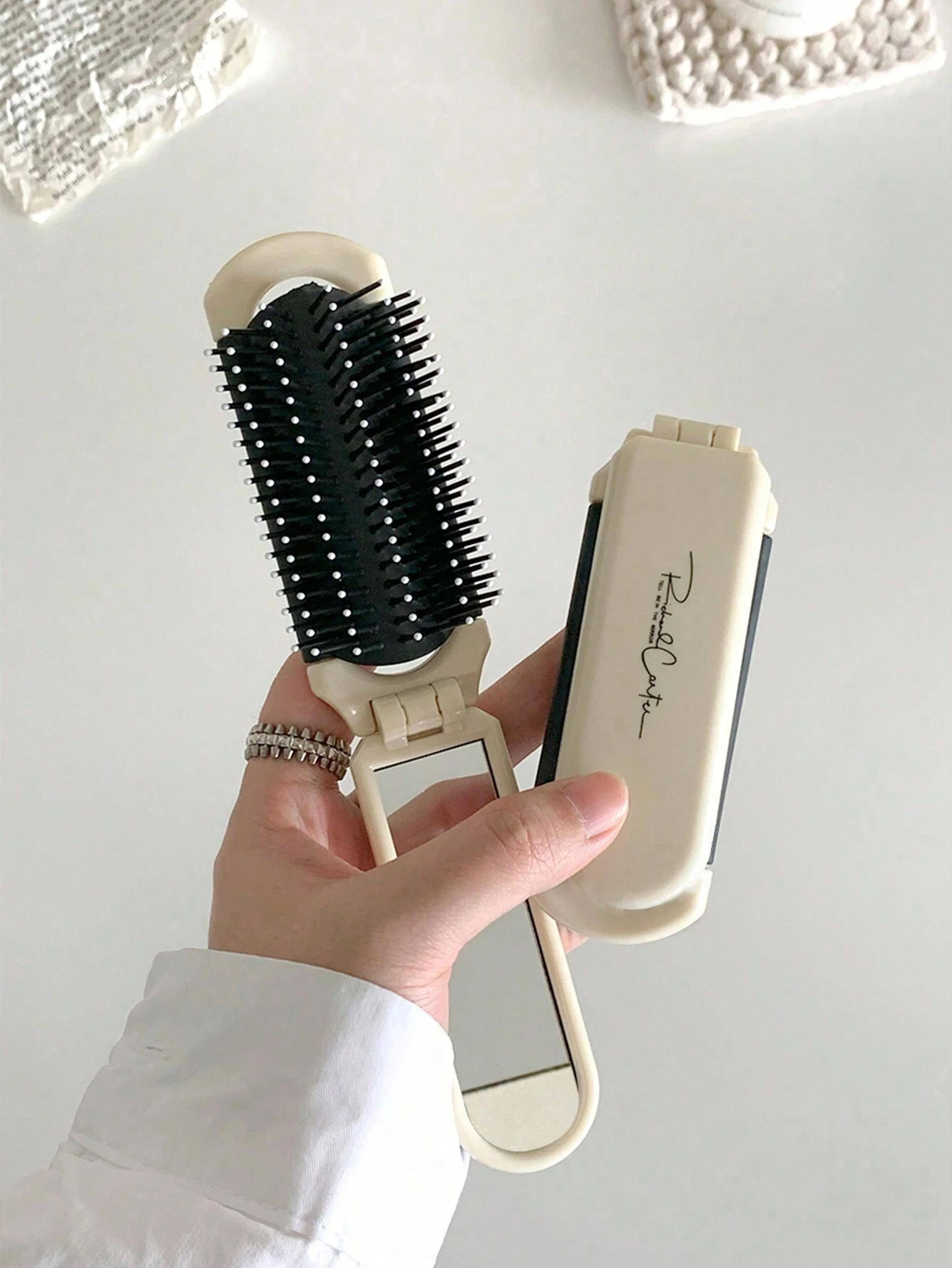foldable pocket comb with mirror portable travel hair brush compact styling tool