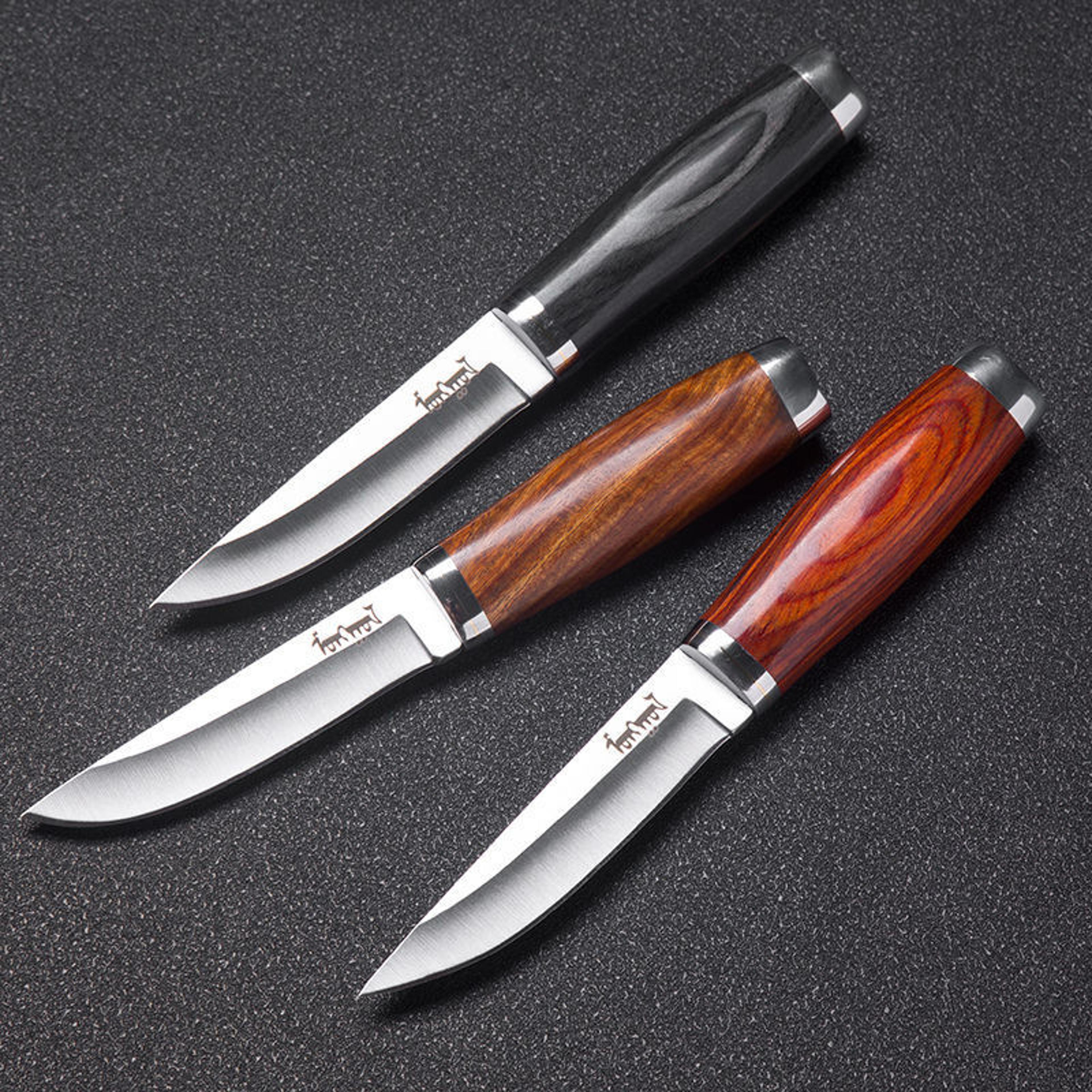 mongolian forge steak knife with solid wood handle and high carbon steel blade